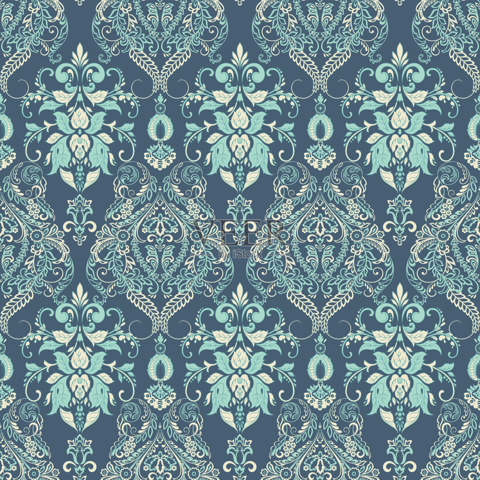 矢量花纹理打印。绫无缝复古图案。可用于墙纸、布料、请柬插画图片素材