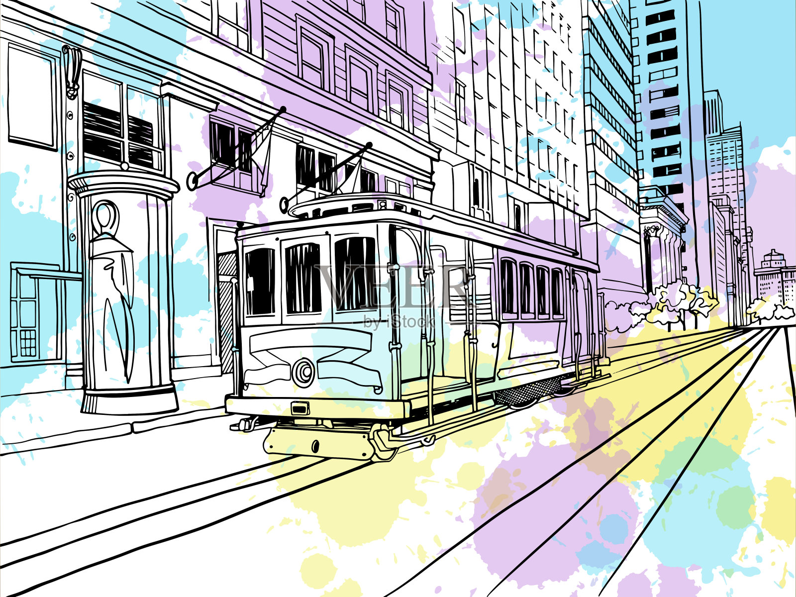 旧金山的缆车。插画图片素材