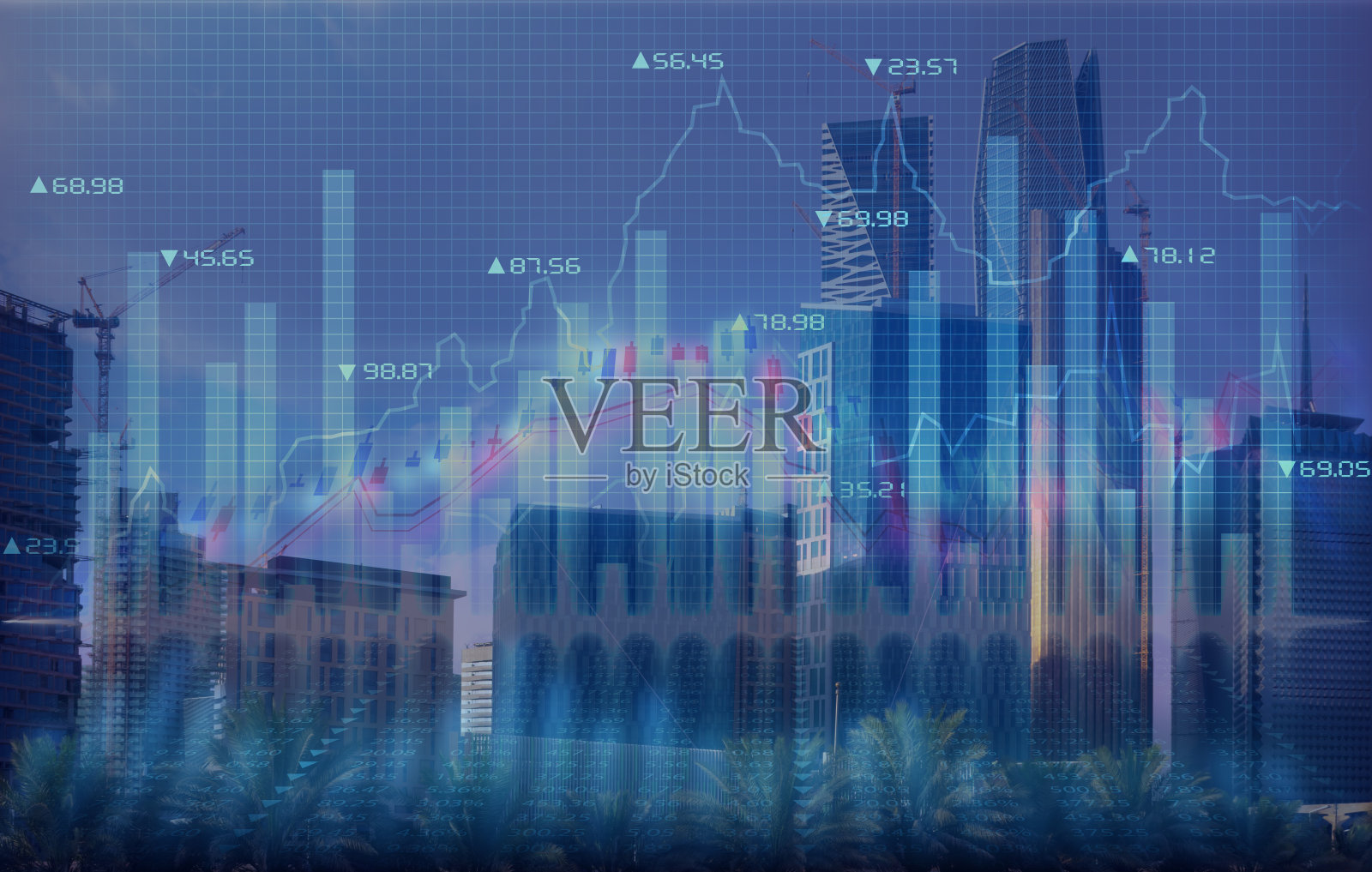 LED显示屏上的股票市场数字图表概念照片摄影图片