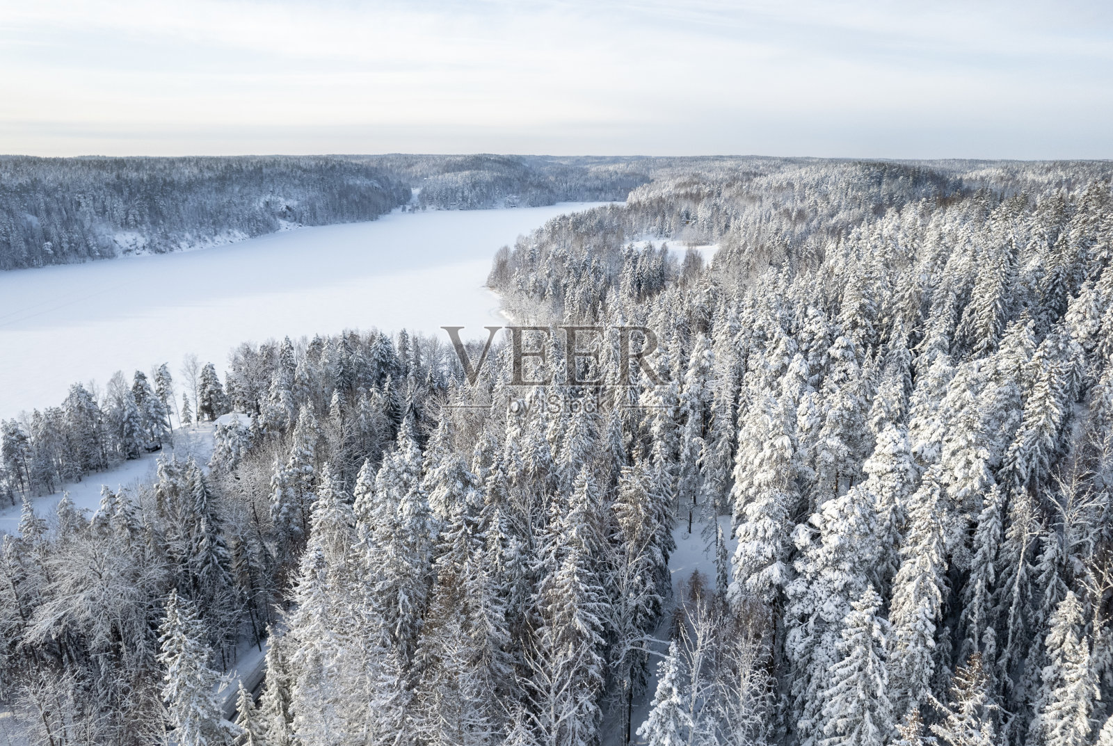 芬兰努克西奥国家公园的雪林鸟瞰图照片摄影图片