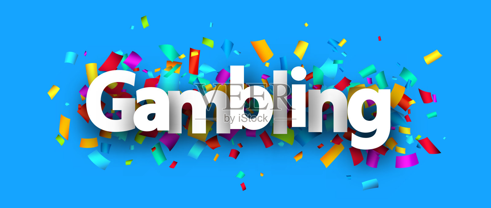 赌牌上方用彩色彩带剪出彩纸背景。插画图片素材