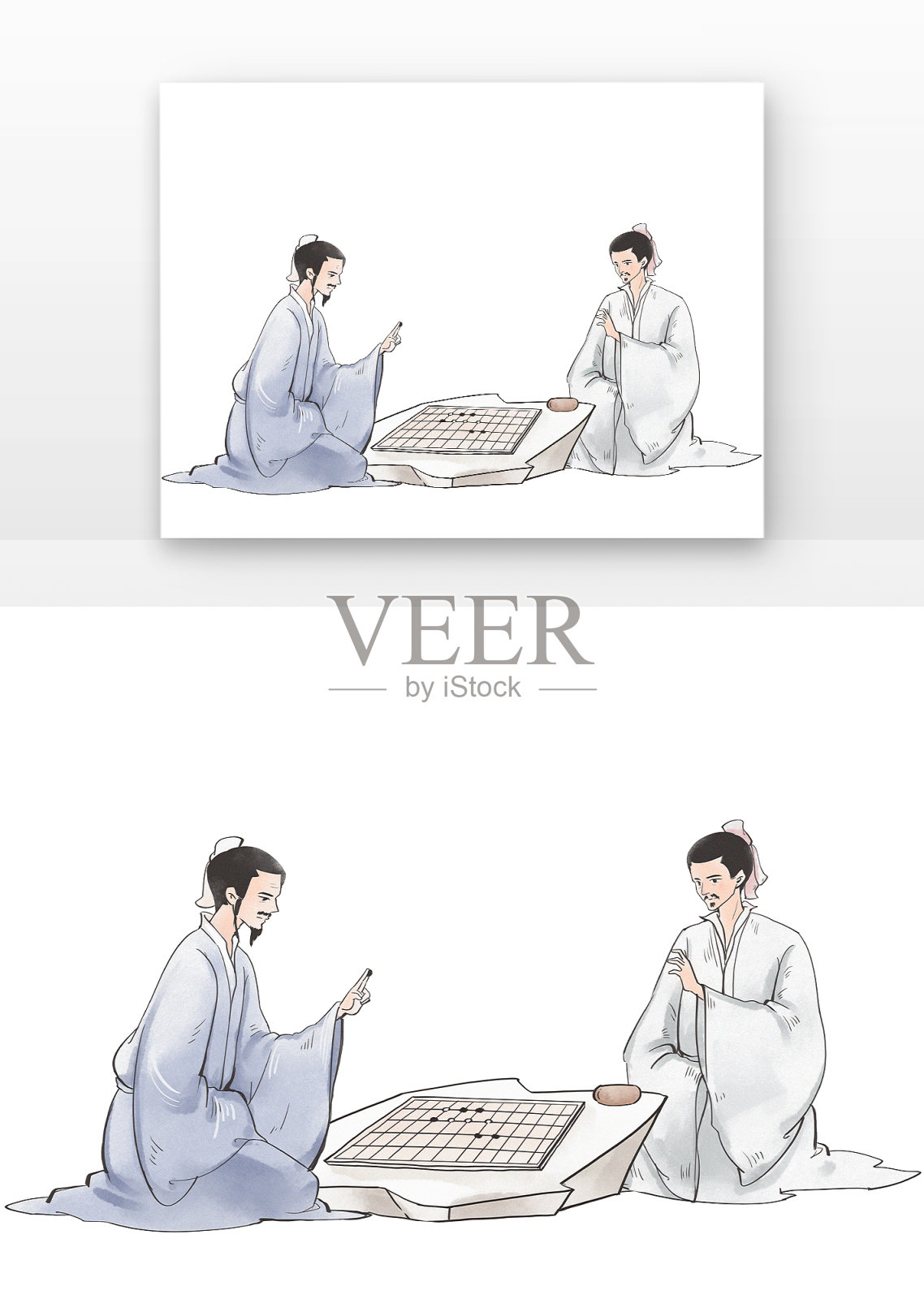 古代人物对弈设计元素图片