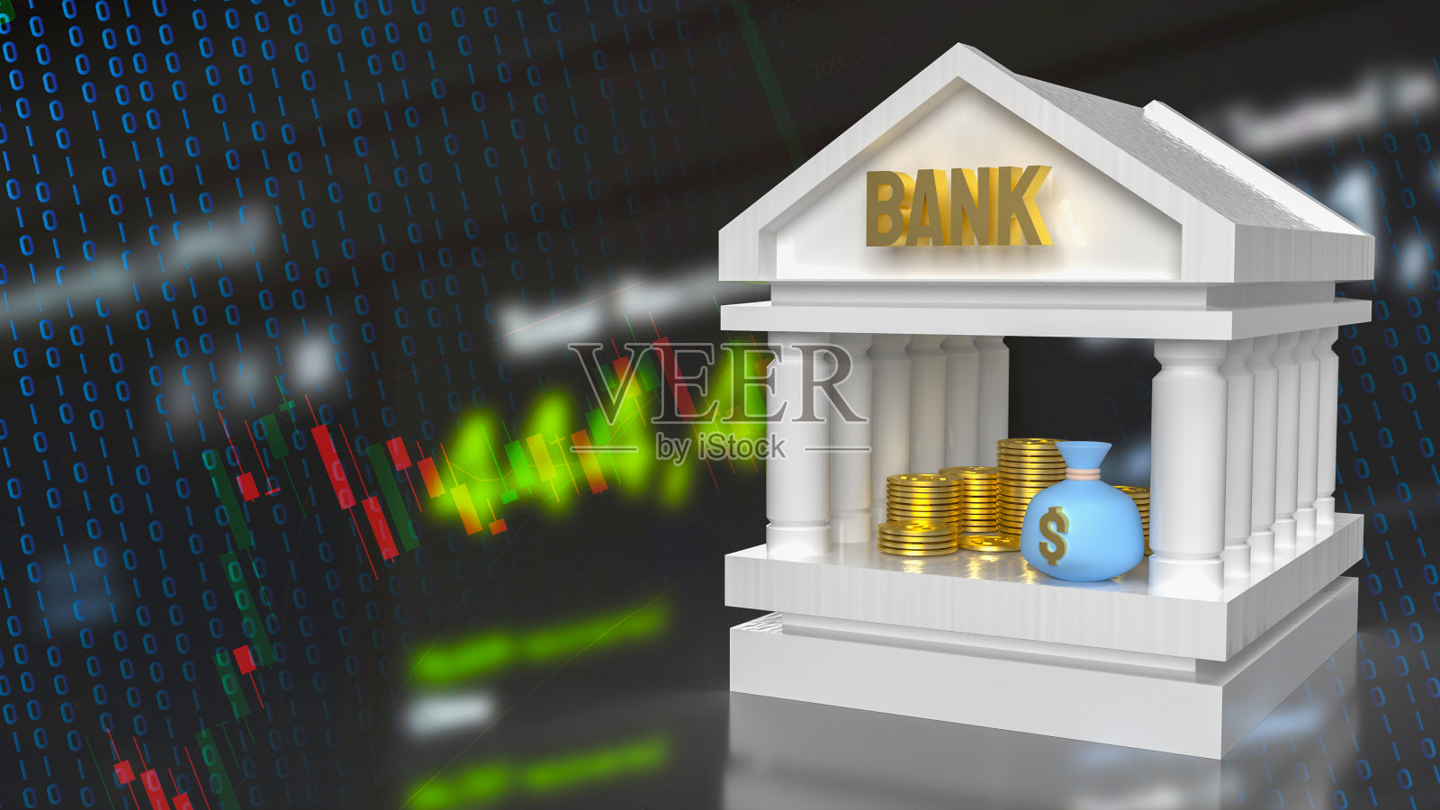 银行建筑图标的图表背景业务或储蓄概念3d渲染照片摄影图片