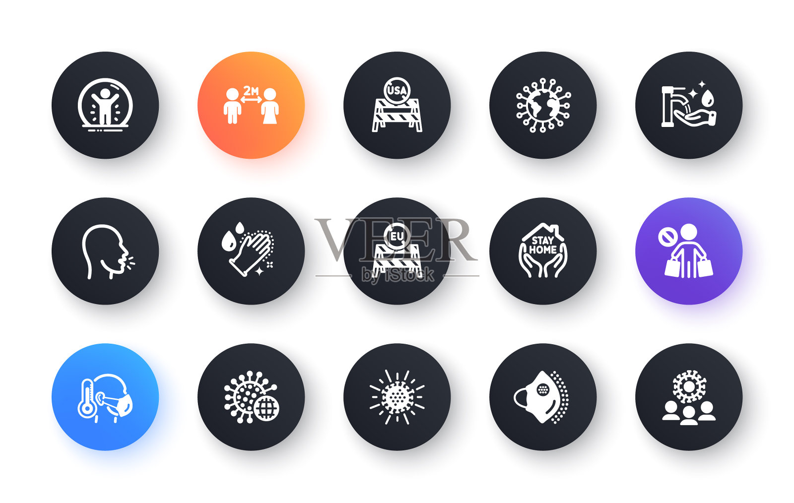 冠状病毒图标设置洗手卫生图标素材