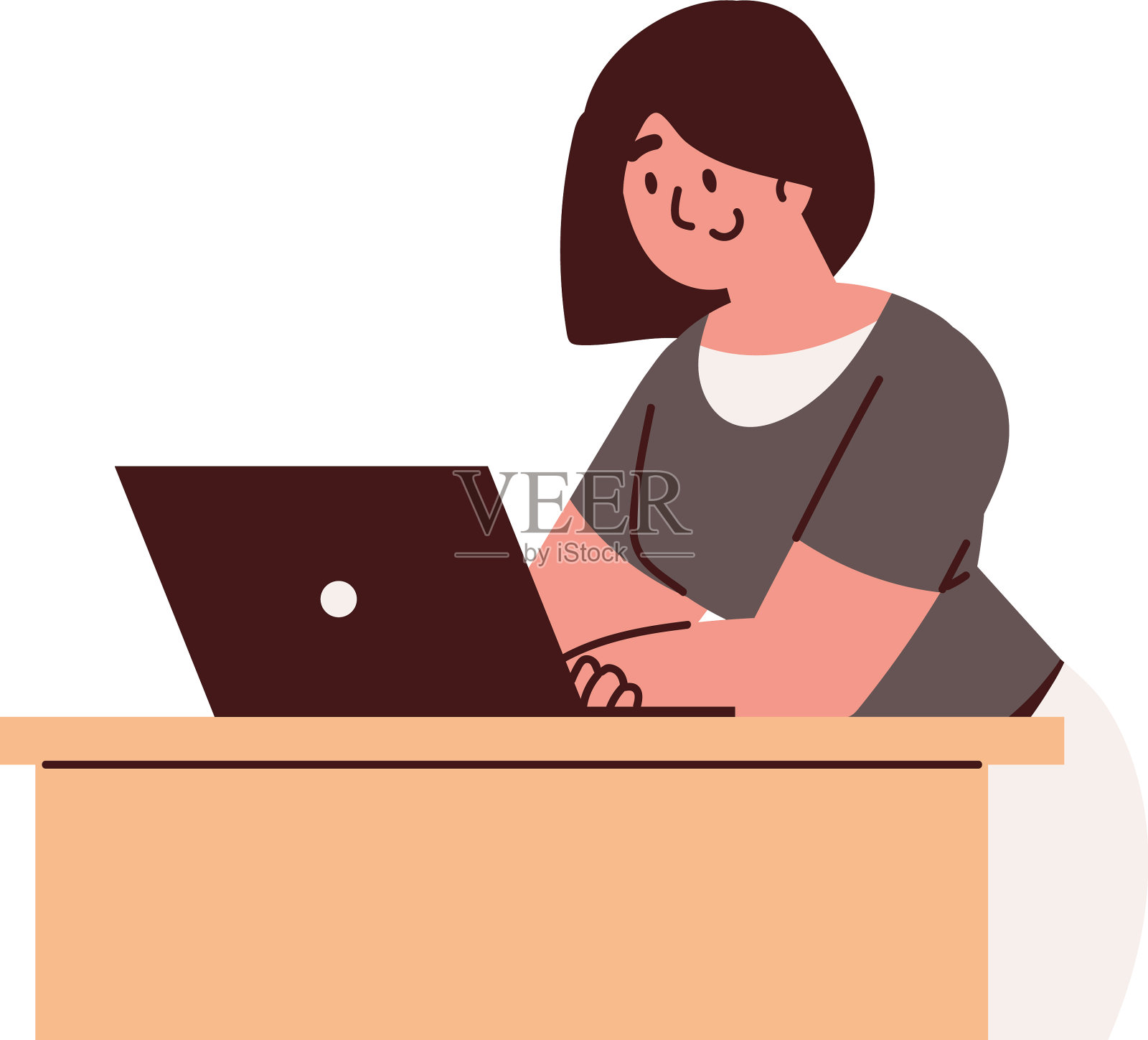 用笔记本电脑工作的女士设计元素图片