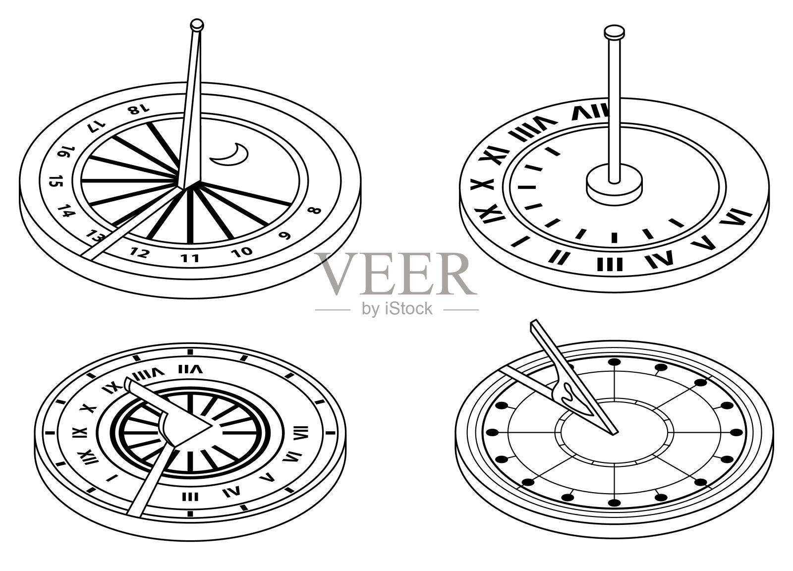 日晷图标设置矢量轮廓插画图片素材