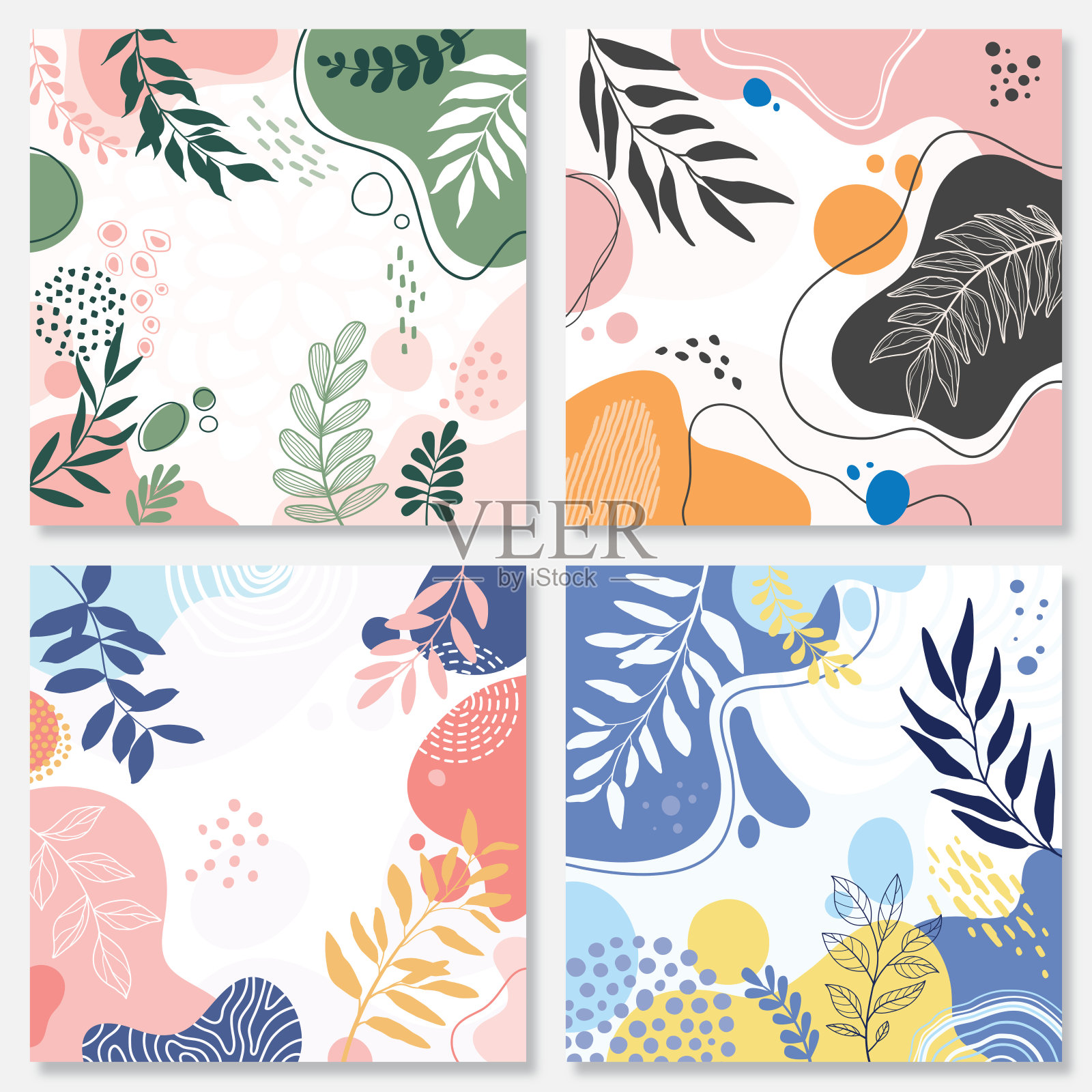 色彩丰富的背景与热带植物。放置你的文本的地方。插画图片素材