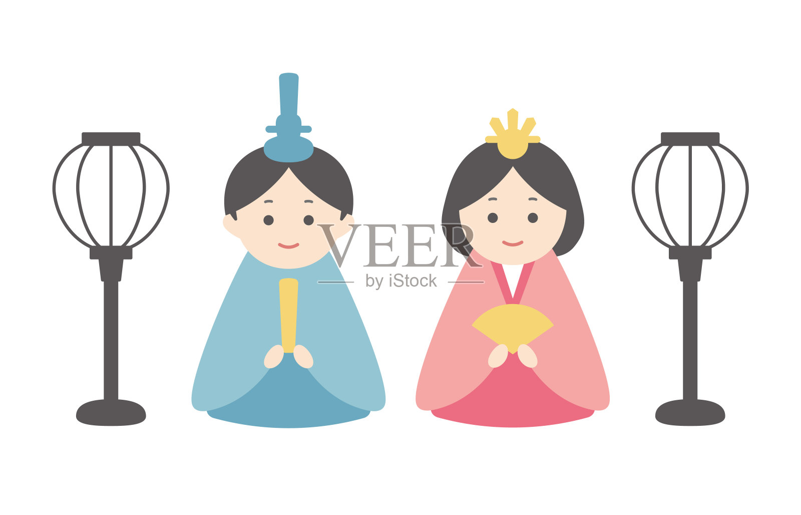 日本三月的传统节日“女儿节”。娃娃们的节日。希娜娃娃。插画图片素材