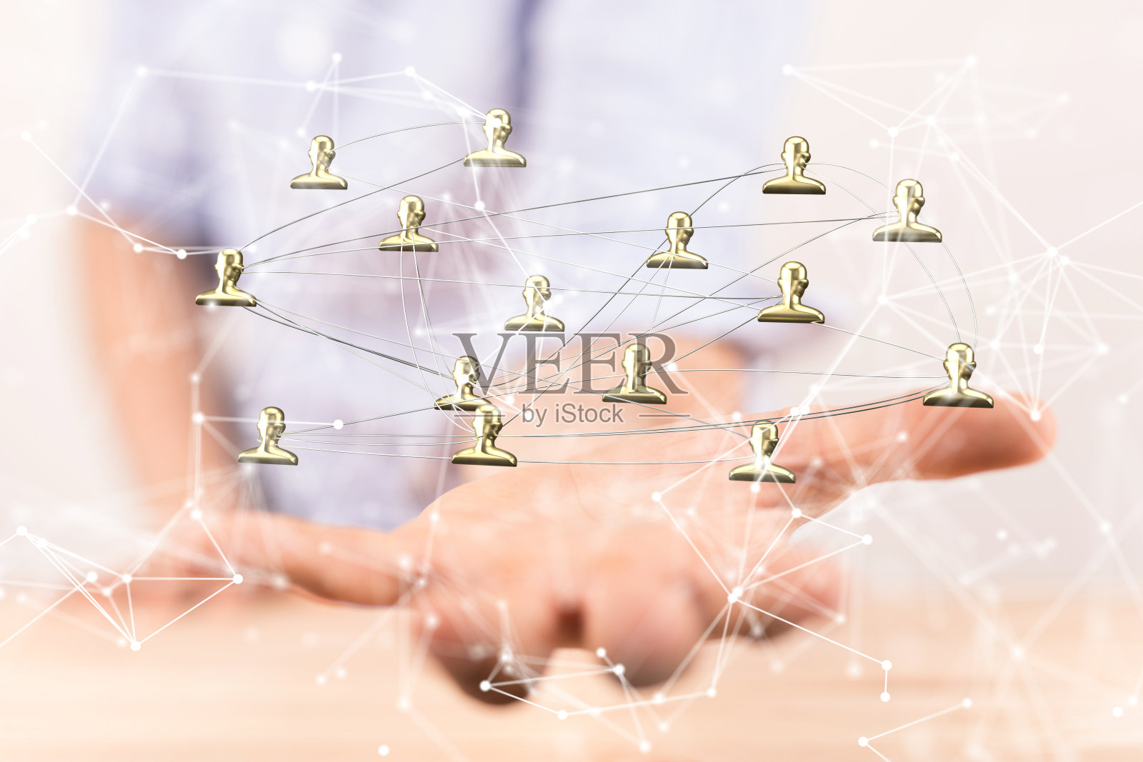 三维渲染团队沟通和抽象的社会网络连接符号男性牵手照片摄影图片