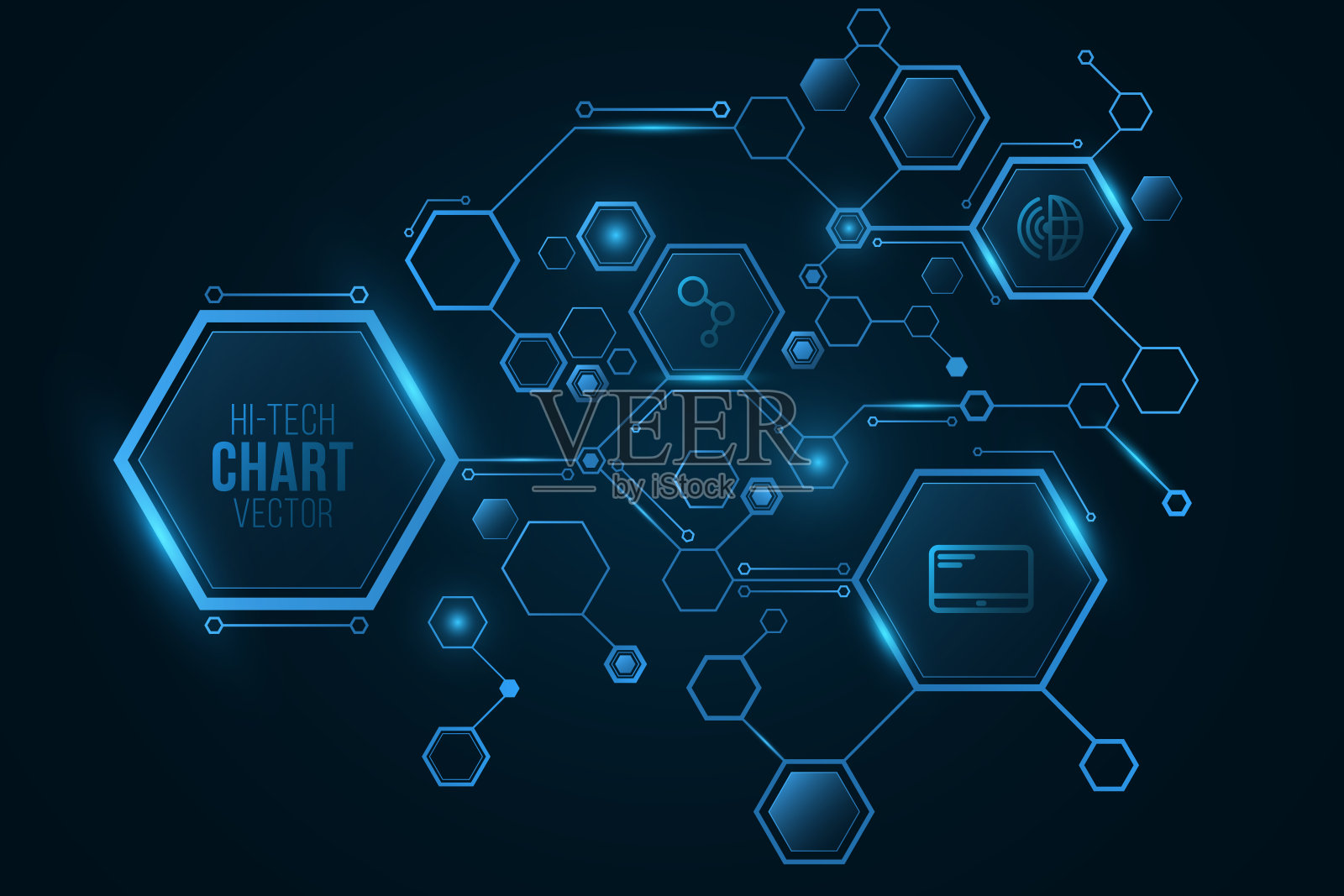 未来的高科技图表，图标从发光的六边形框架为您的设计。数字科幻图。矢量图插画图片素材