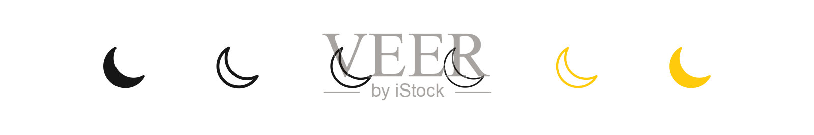 月亮图标。新月的迹象。晚上的象征。黑色主题图标。黑色和黄色。矢量信号。插画图片素材