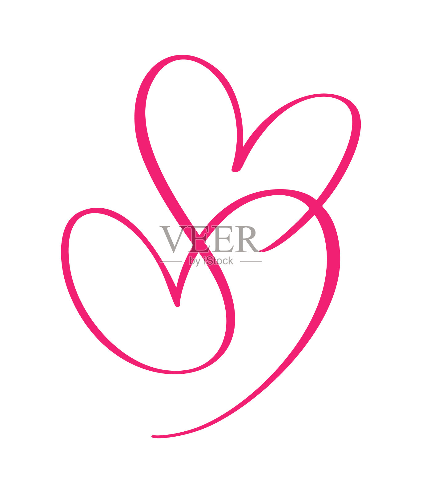 红矢爱两颗心的标志标志。浪漫的插画符号成对，激情与婚礼。情人节的设计元素。模板贺卡，请柬插画图片素材