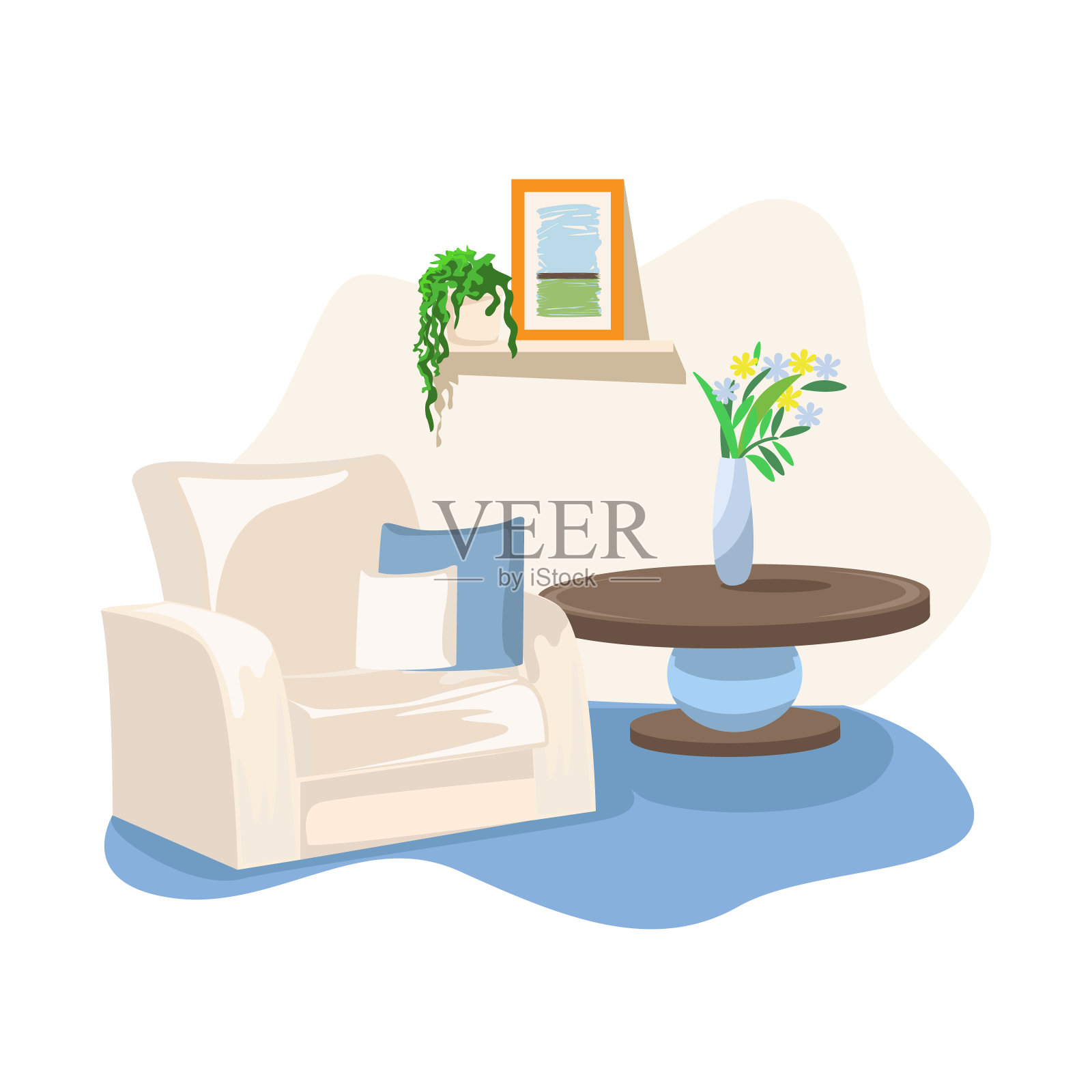 客厅内饰插画图片素材