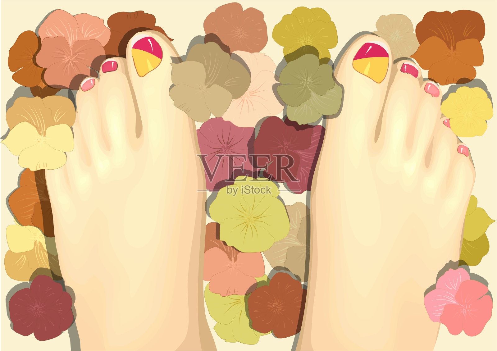 用花修脚插画图片素材