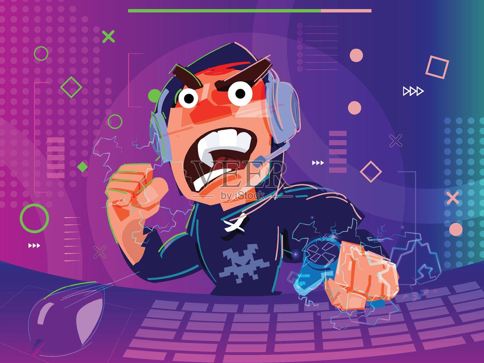 愤怒的玩家在玩电子游戏插画图片素材