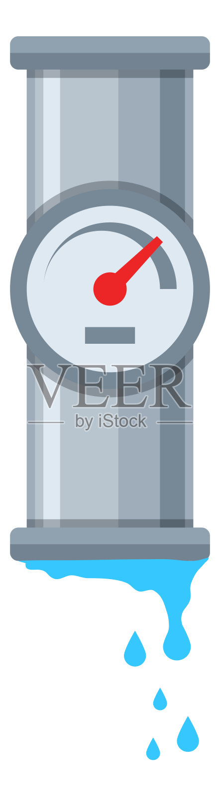 水管漏水。压力引起管道爆裂。水管有问题，需要修理。白色背景上孤立的单个物体。卡通平面物体。矢量图插画图片素材