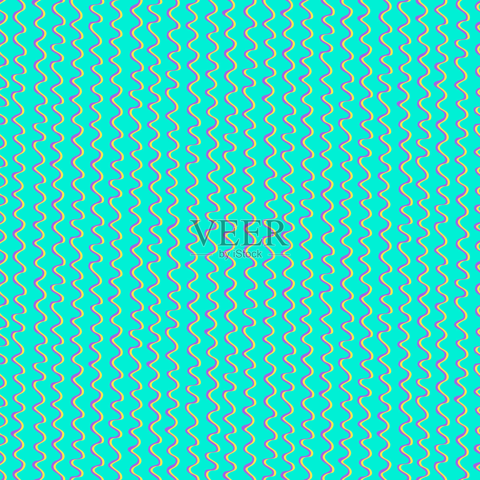 无缝图案与手绘的未来明亮曲线和圆形波浪插画图片素材