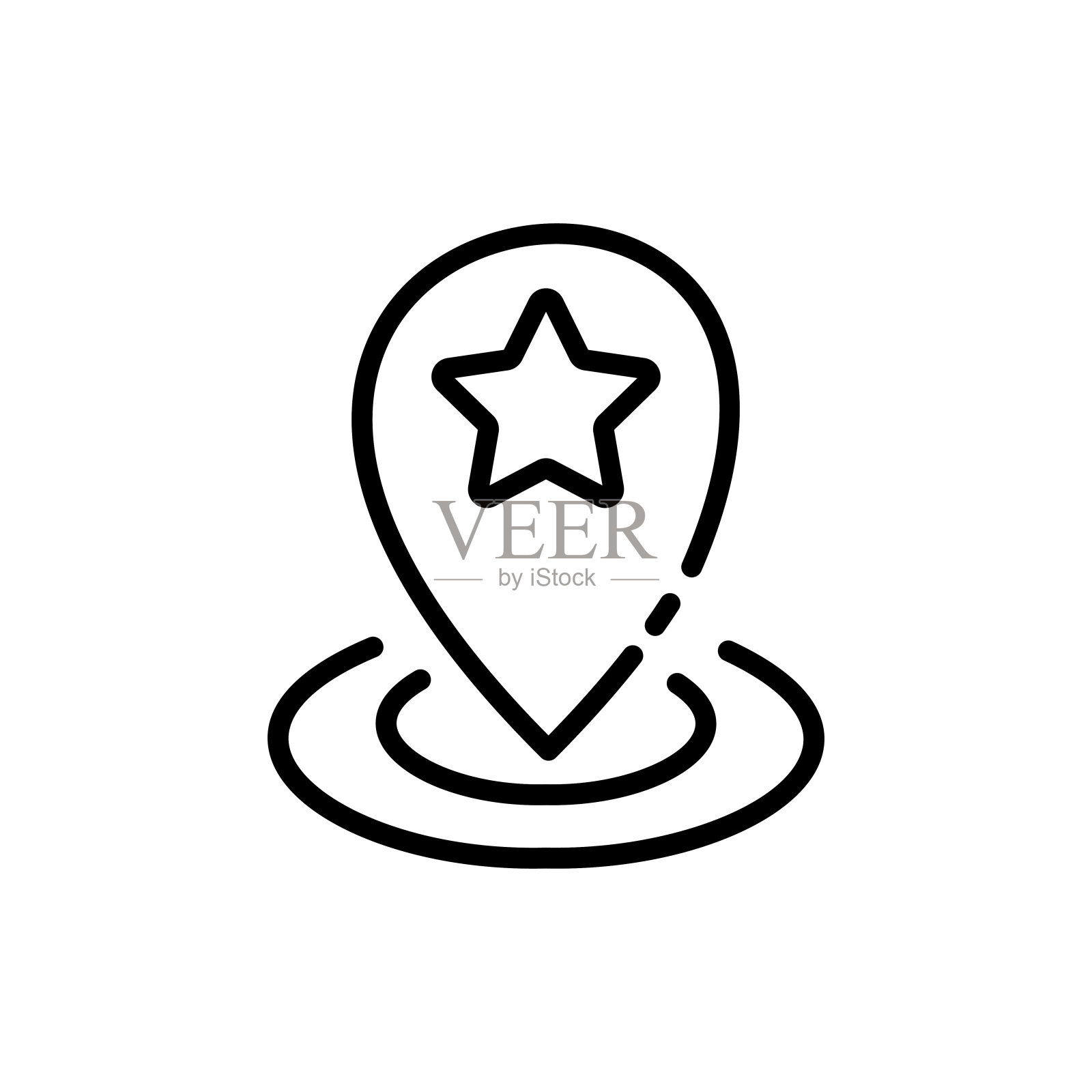 星形图标的地图指针。地理定位，位置，gps，地形，定向，导航，地理，目的地，获得方向，旅行。导航的概念。白色背景上的矢量线图标插画图片素材