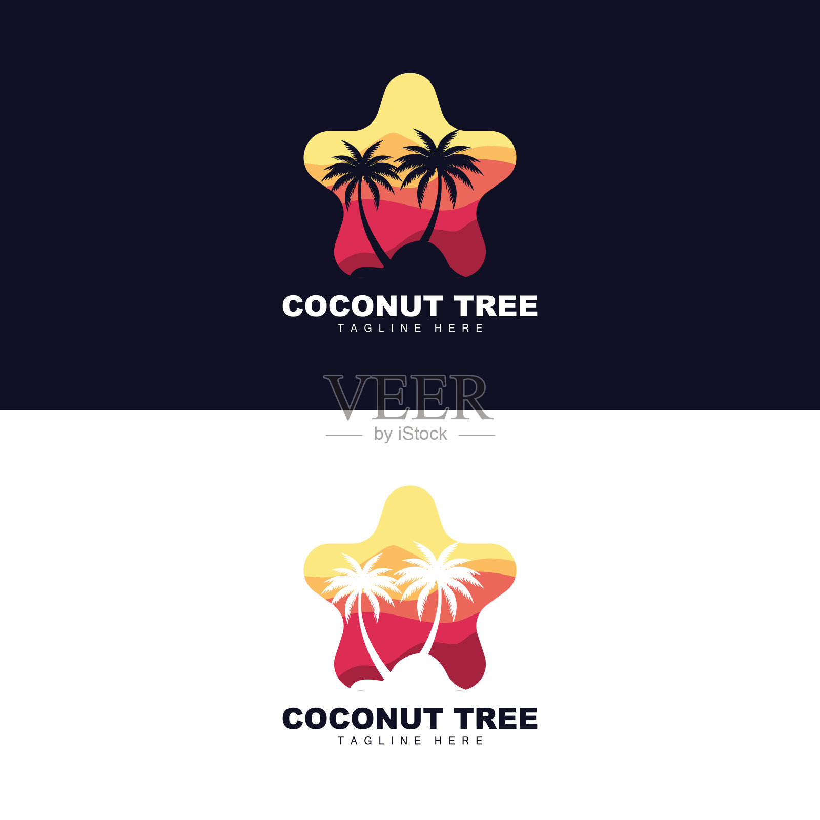 椰子树标志，海洋树矢量，模板设计，产品品牌，海滩旅游对象标志设计元素图片