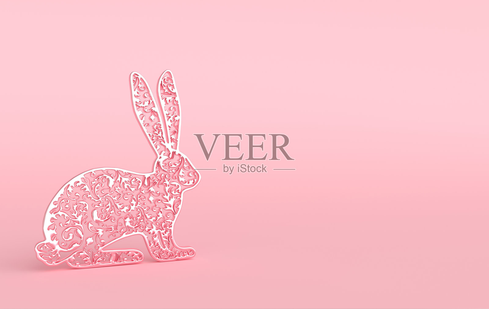 兔生肖粉色背景。亚洲华丽的兔子。2023年春节快乐。三维渲染照片摄影图片