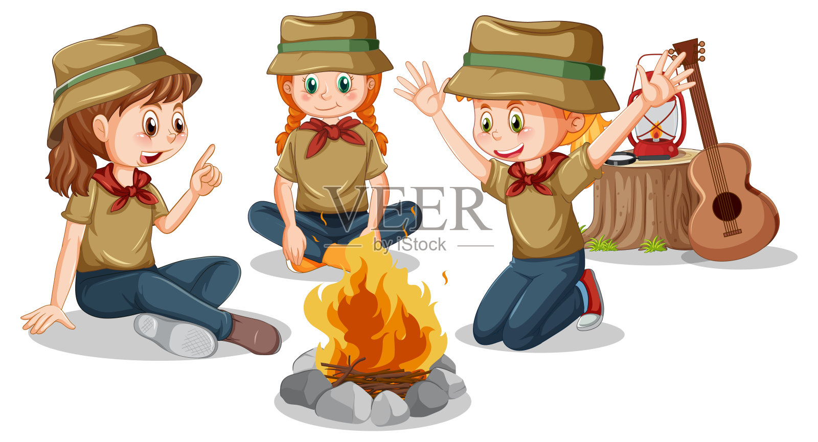 露营的卡通风格的孩子设计元素图片