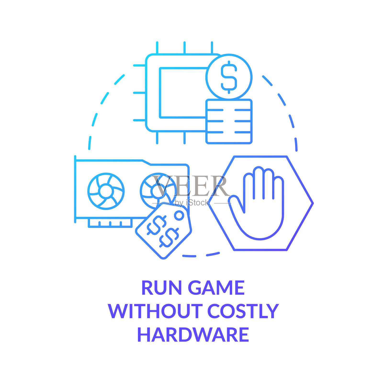 运行游戏没有昂贵的硬件蓝色渐变概念图标插画图片素材