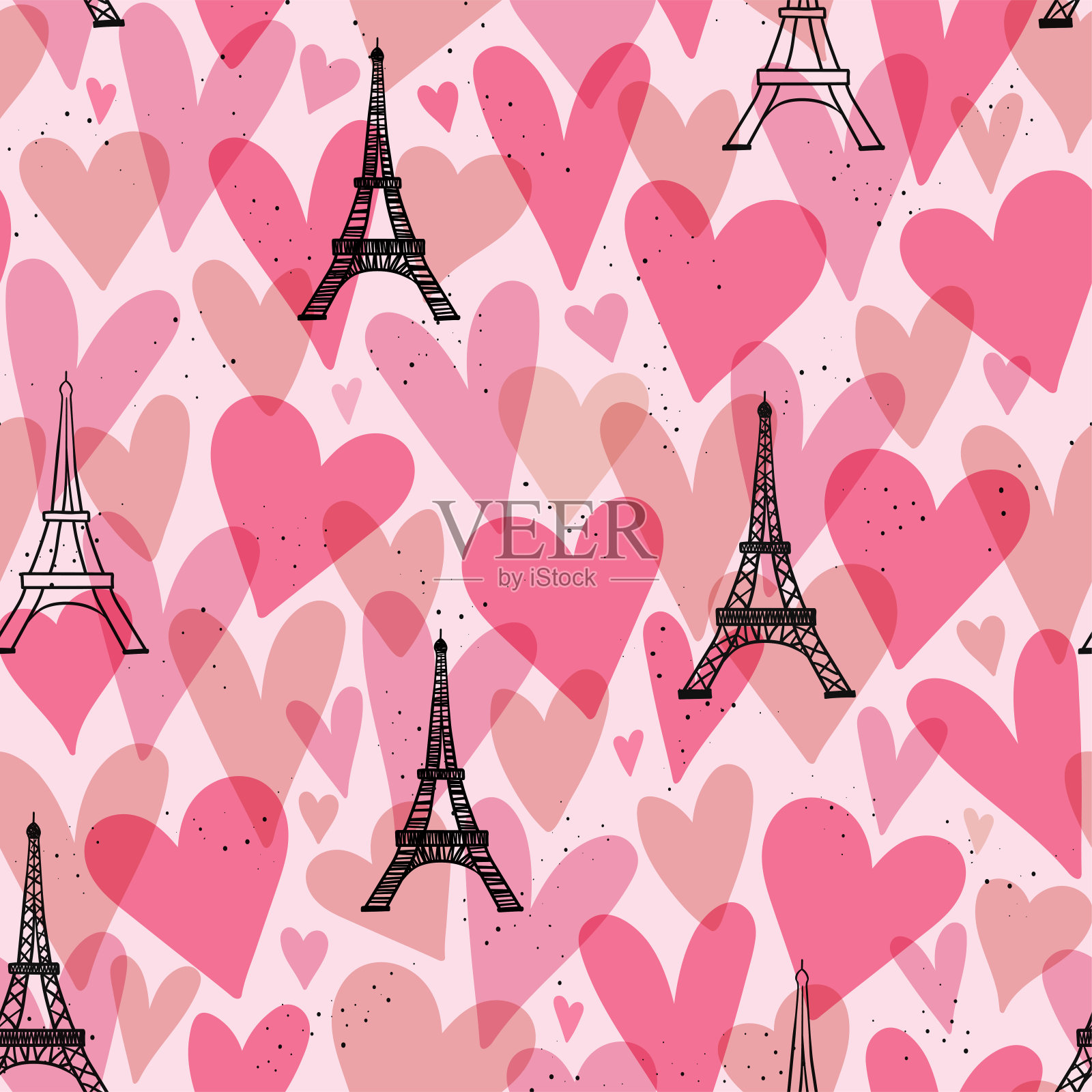 可爱手绘爱心无缝图案，浪漫背景，适用于情人节、母亲节、纺织品、壁纸、banner - 矢量设计插画图片素材