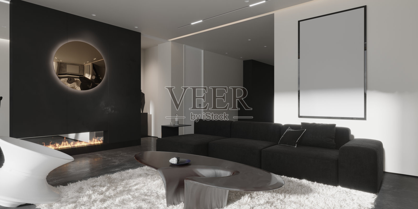 现代客厅，空电视屏幕的模型照片摄影图片