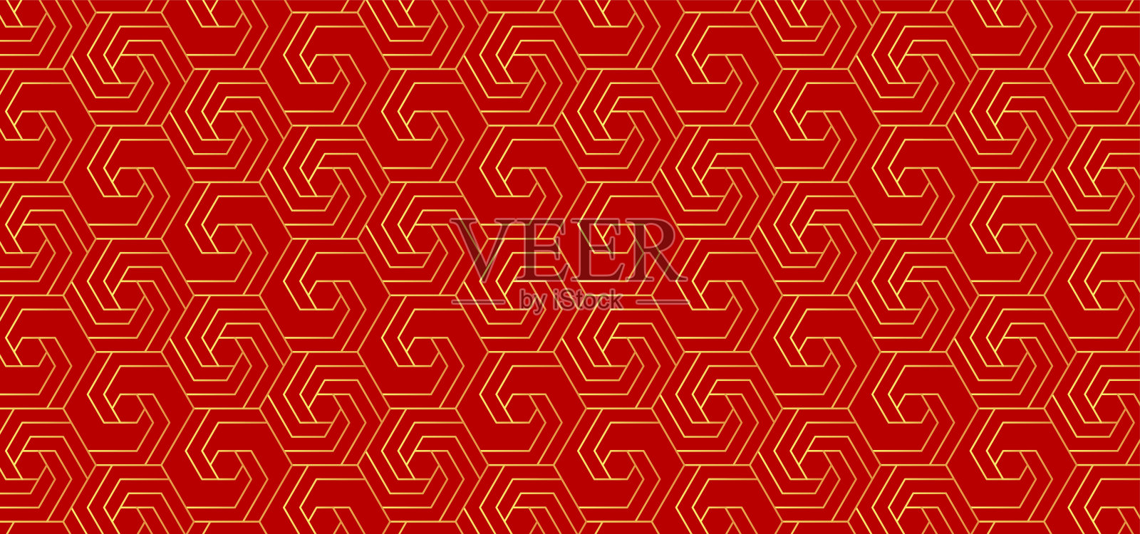 抽象的红金色六边形，几何背景，日本图案，传统概念插画图片素材