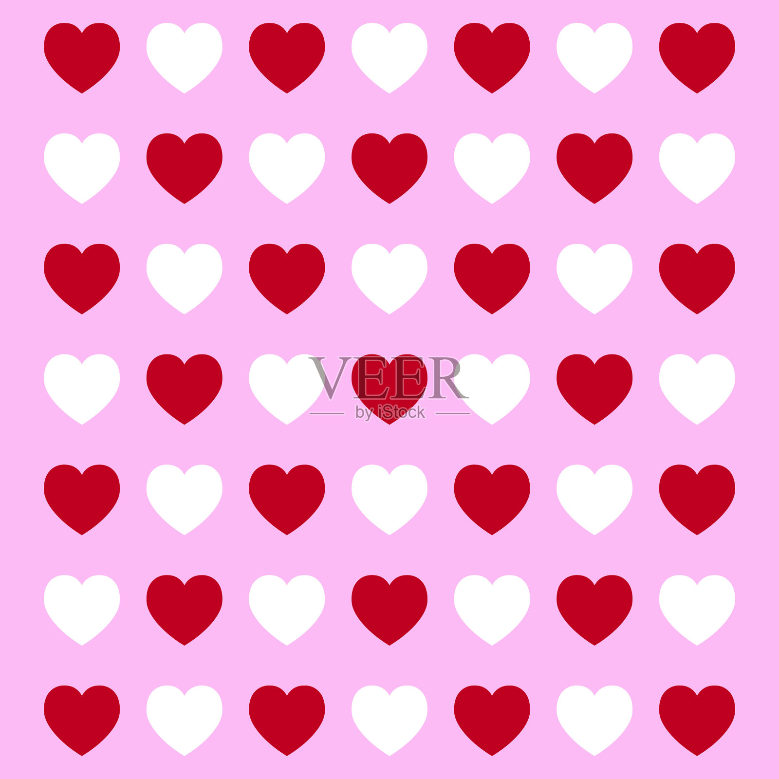 粉红色背景上的红白心形图案插画图片素材