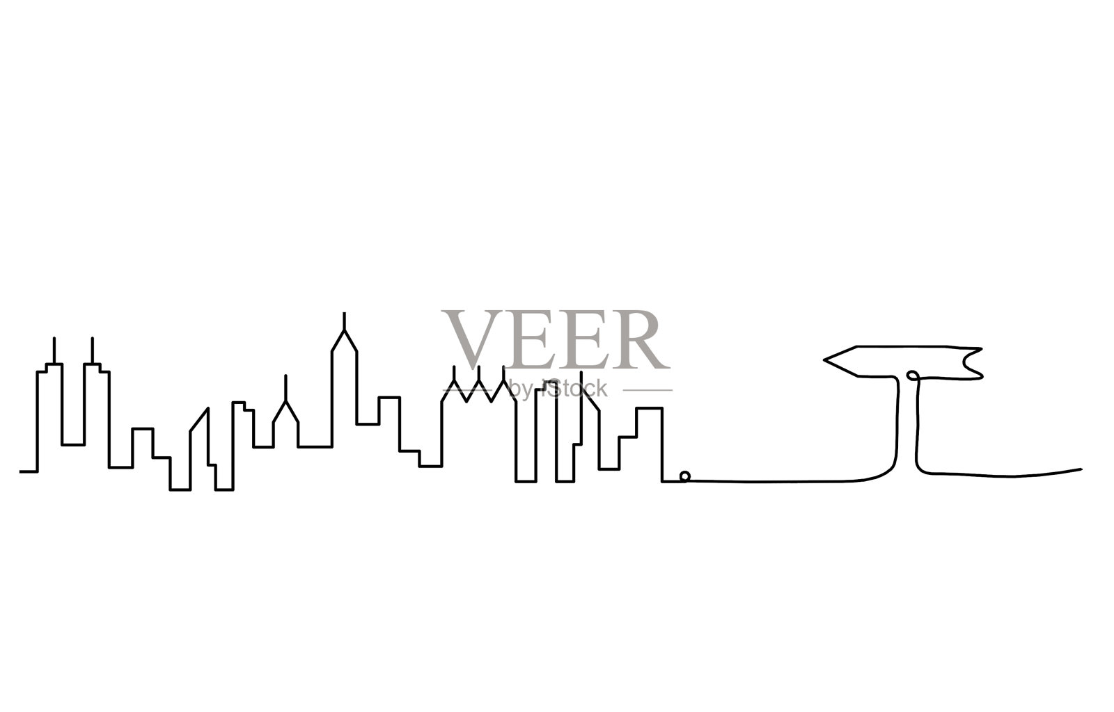 抽象的全景景观，方向为连续的线条画在白色上插画图片素材