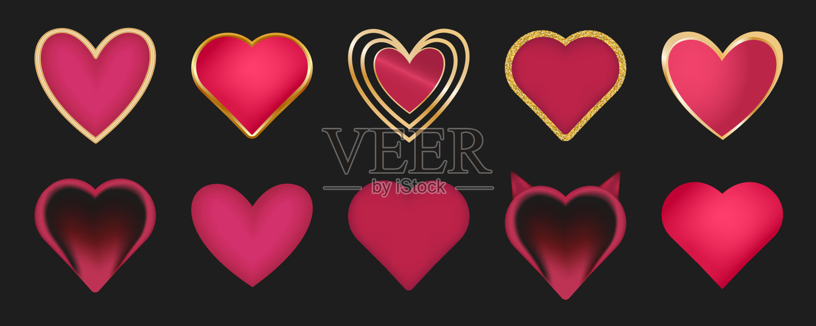 3D心形图标集合设计元素插画图片素材