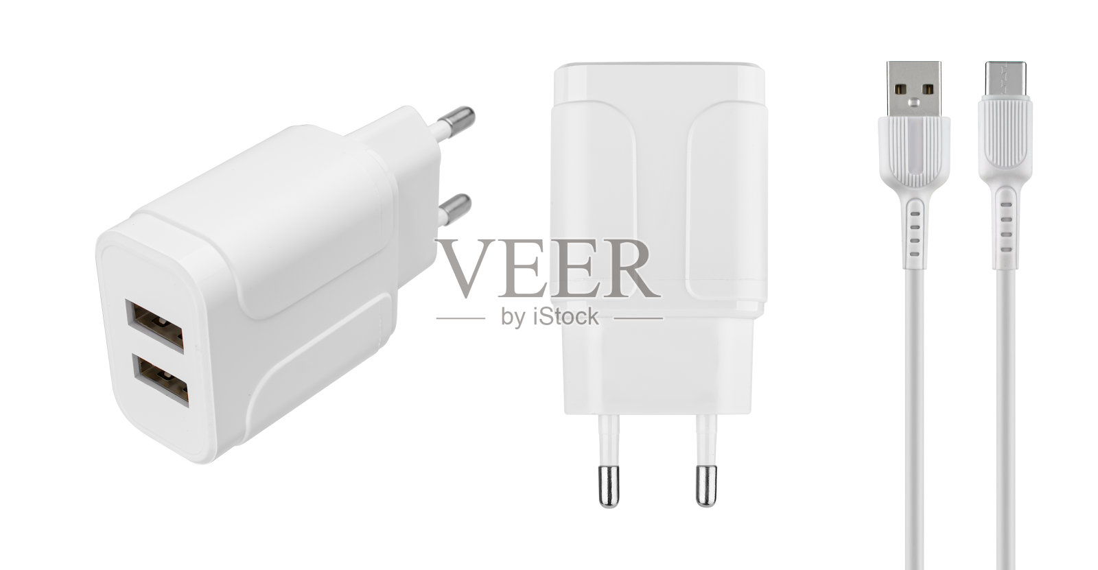 手机电源适配器，手机平板配件，白色背景照片摄影图片