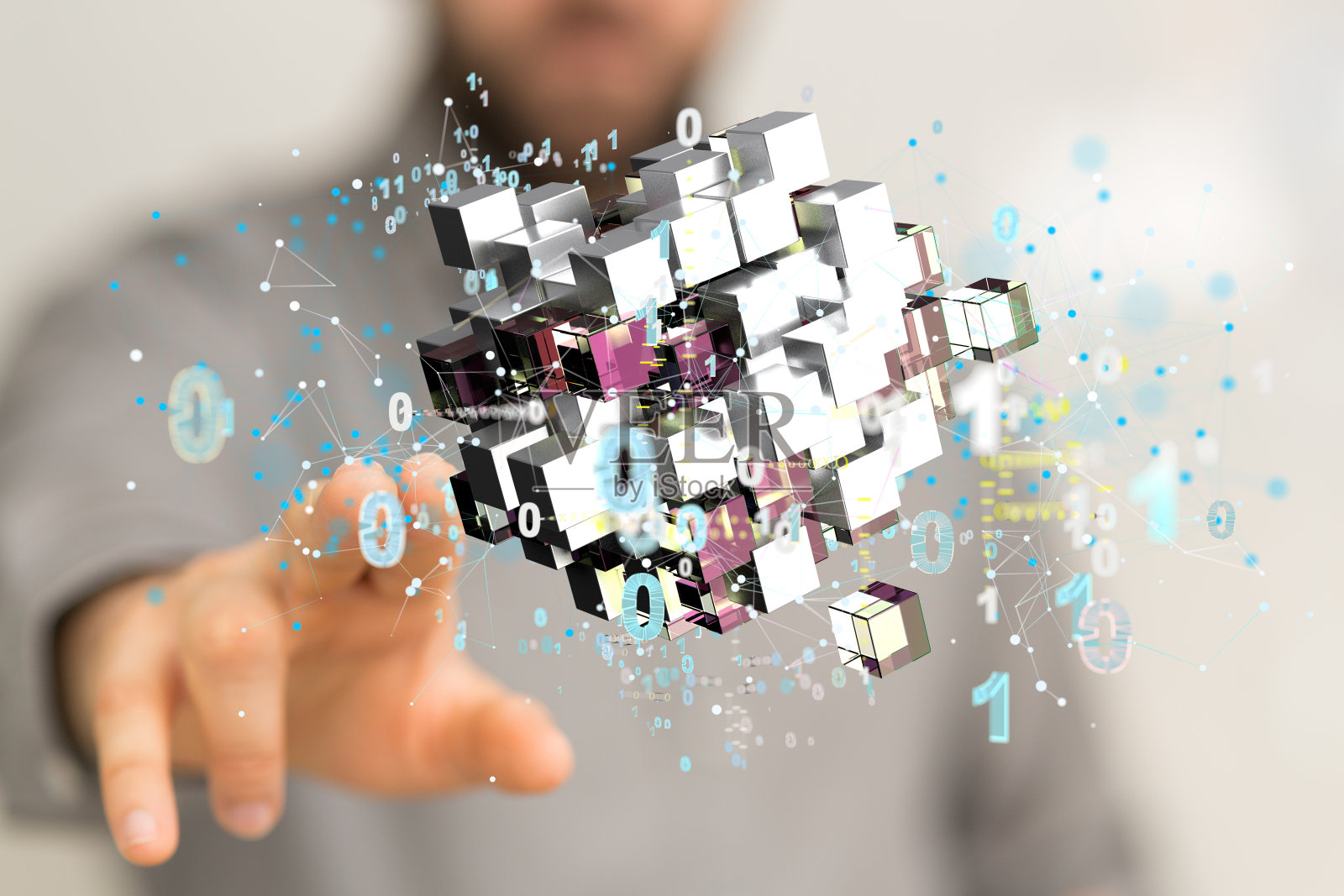 人呈现数据云存储的虚拟投影照片摄影图片