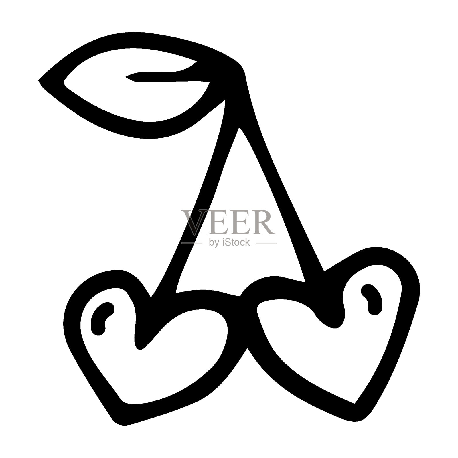 樱桃心涂鸦风格矢量插图孤立在白色背景。设计元素图片