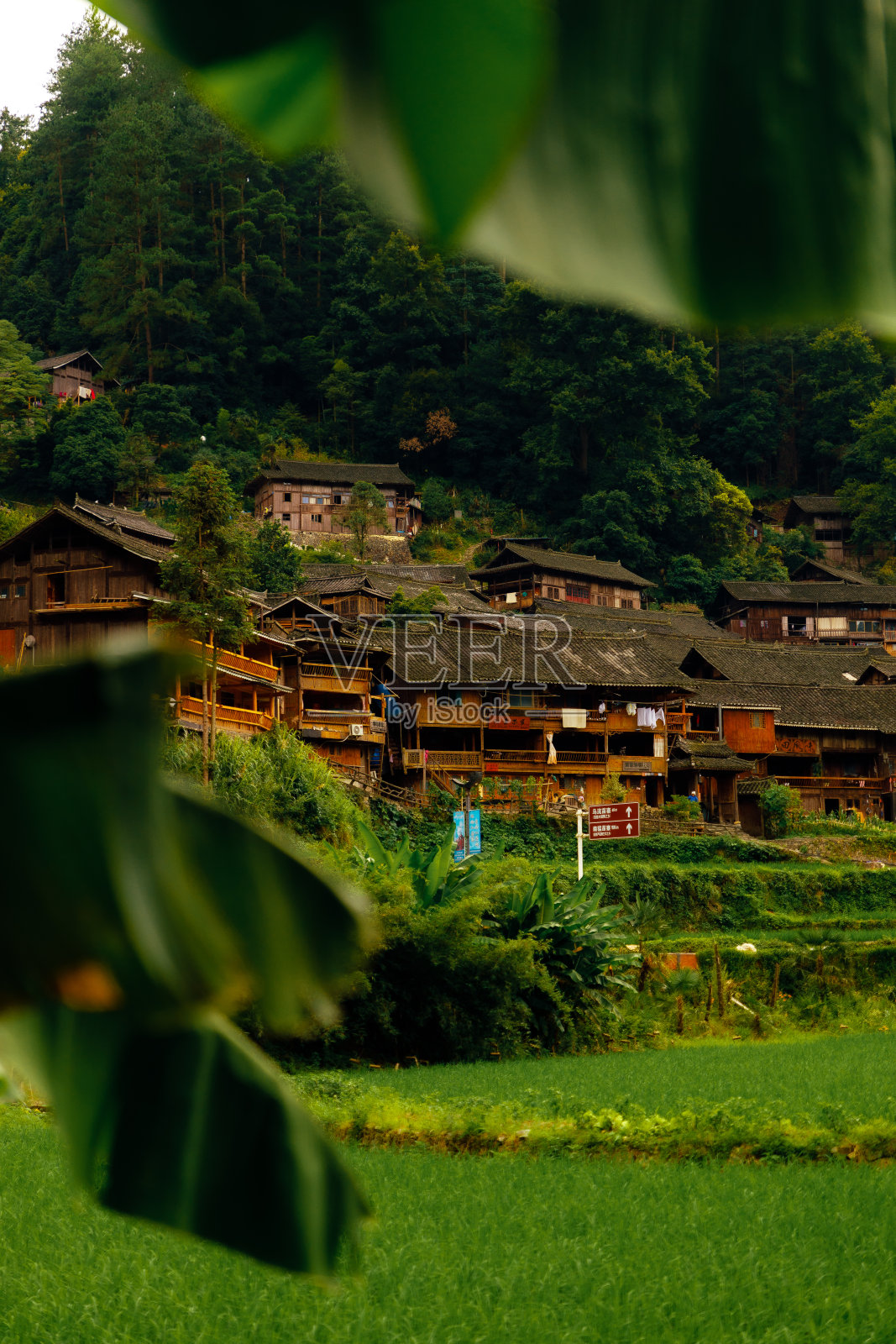 中国贵州朗德苗族村古老的传统房屋的美丽照片照片摄影图片