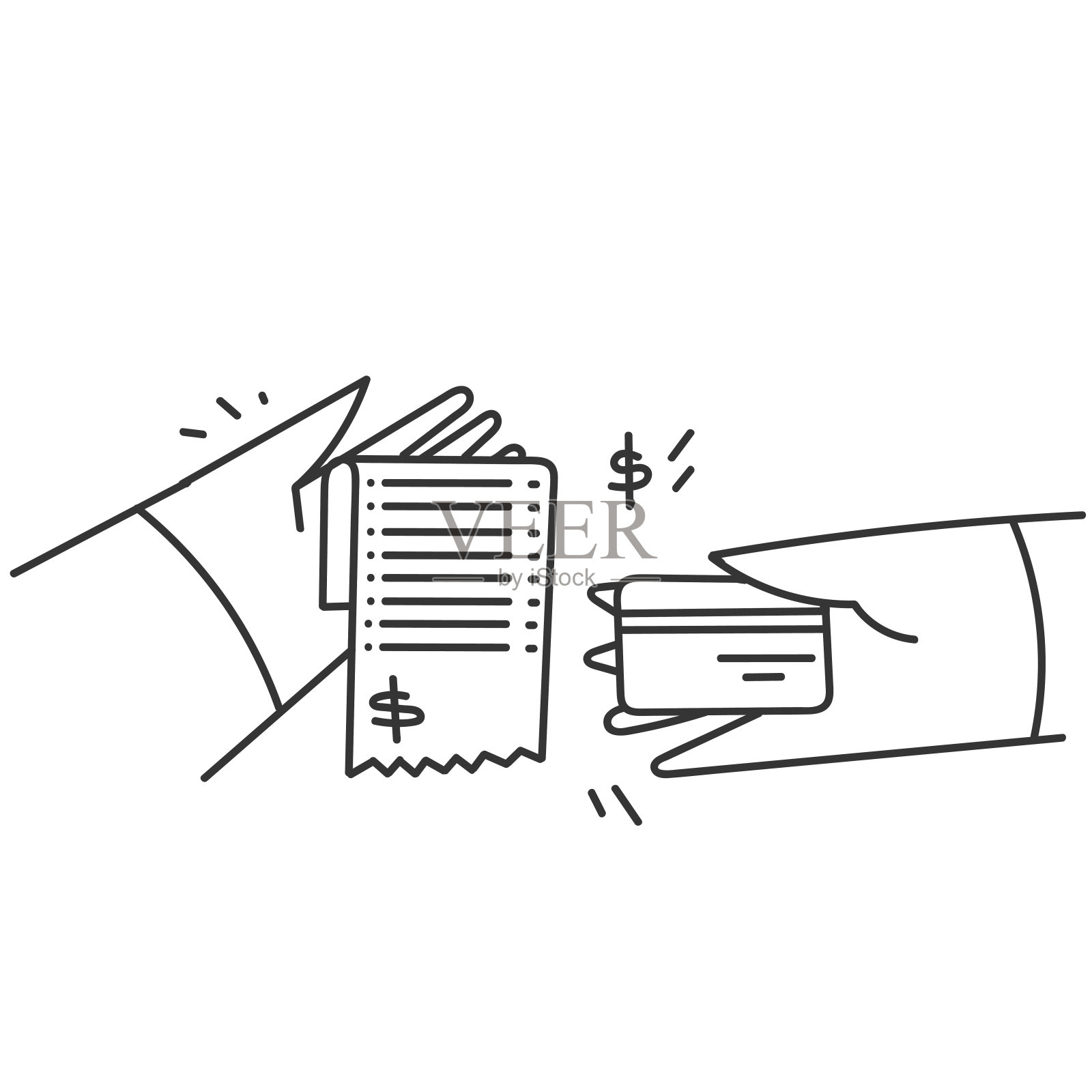 手绘涂鸦支付发票账单收据与卡片插图矢量插画图片素材