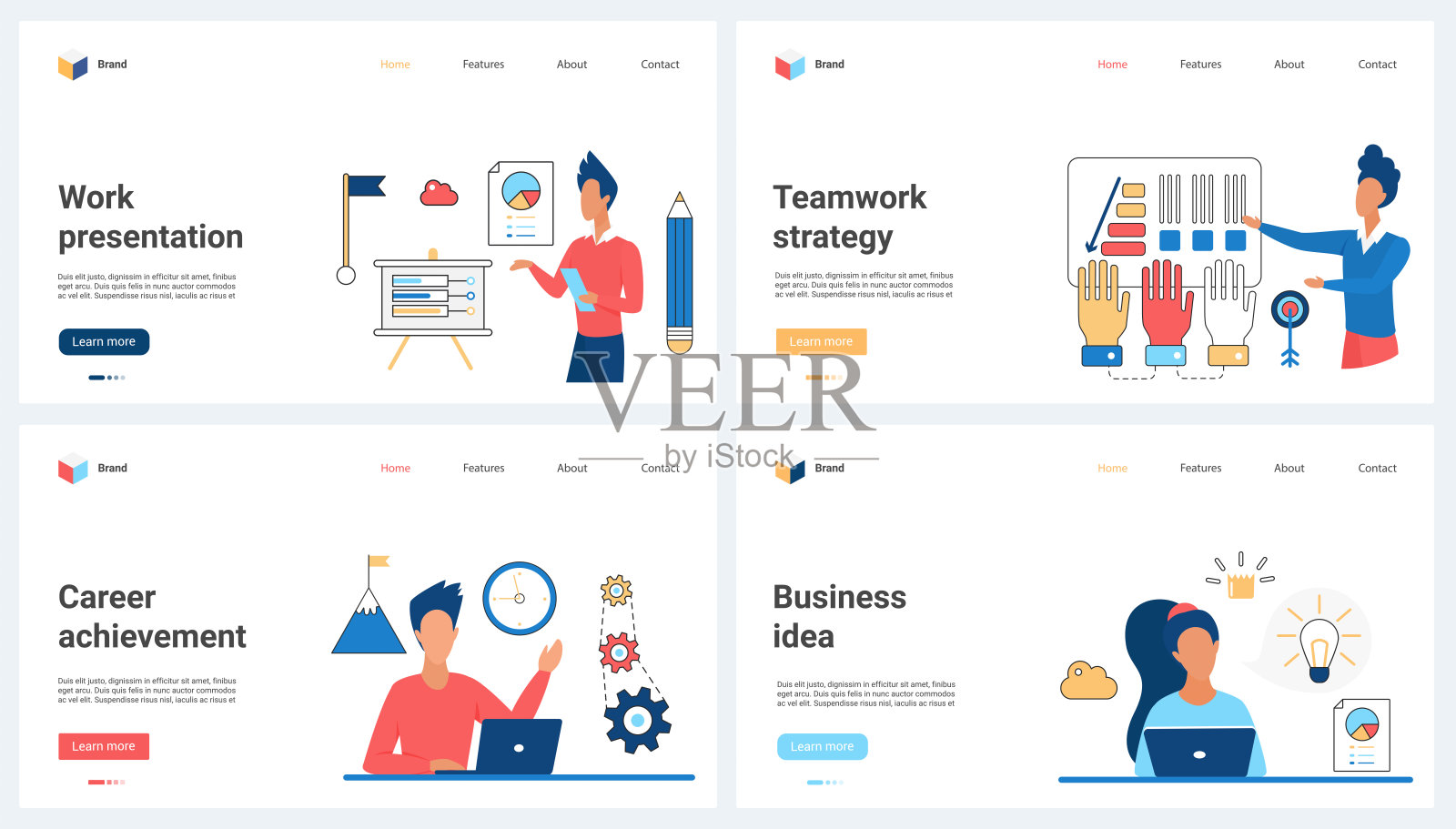 团队战略介绍和业务理念，事业成就，团队合作插画图片素材