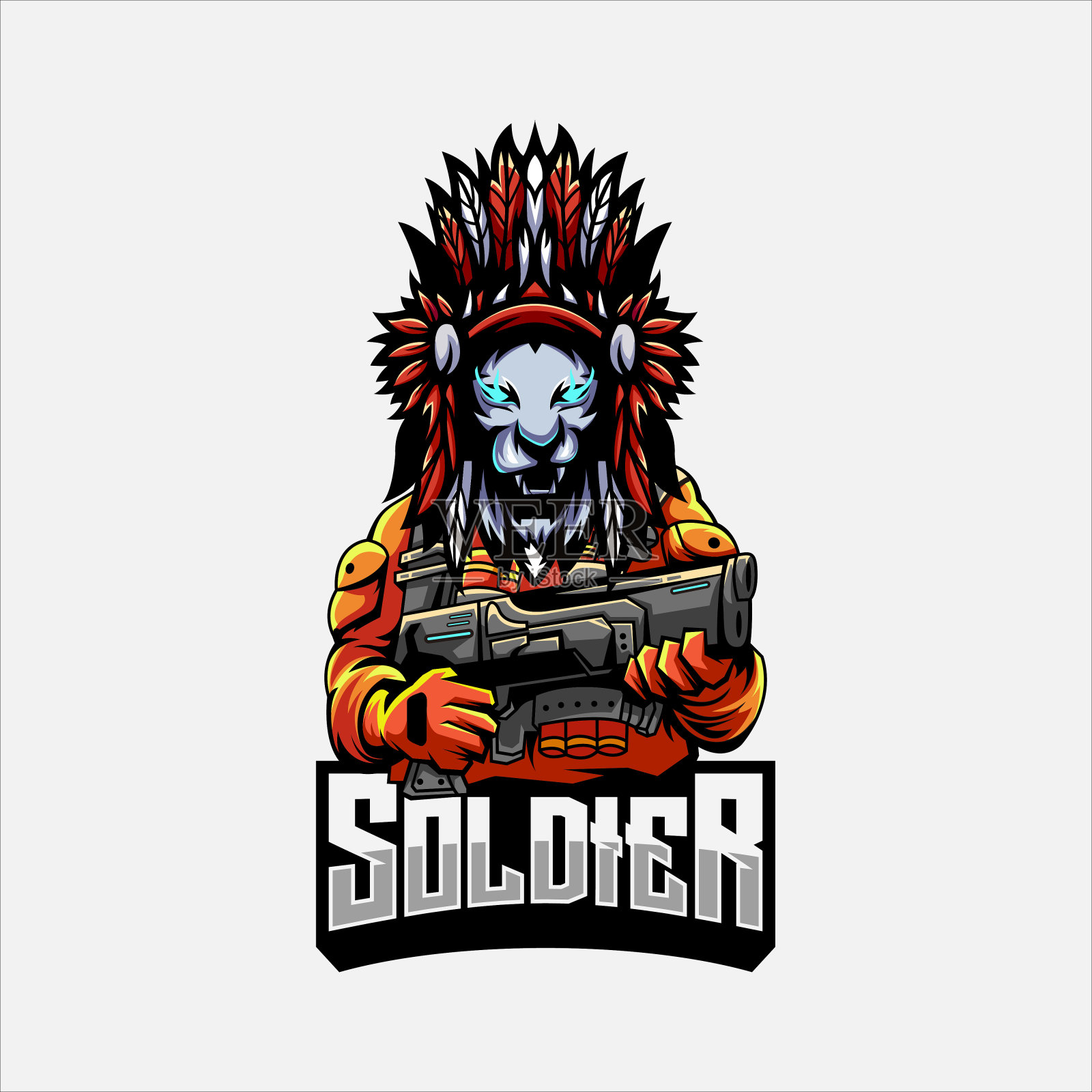 战士狮子吉祥物电竞标志插图设计插画图片素材