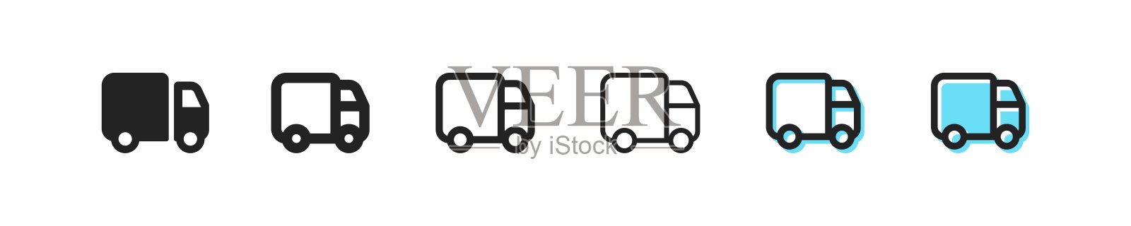 快速运输集图标。物流，卡车，时钟，时间，手表，快递员，递送包裹，客户，购买，购买，客户，驾驶，汽车。交付的概念。矢量黑线图标在白色背景图标素材