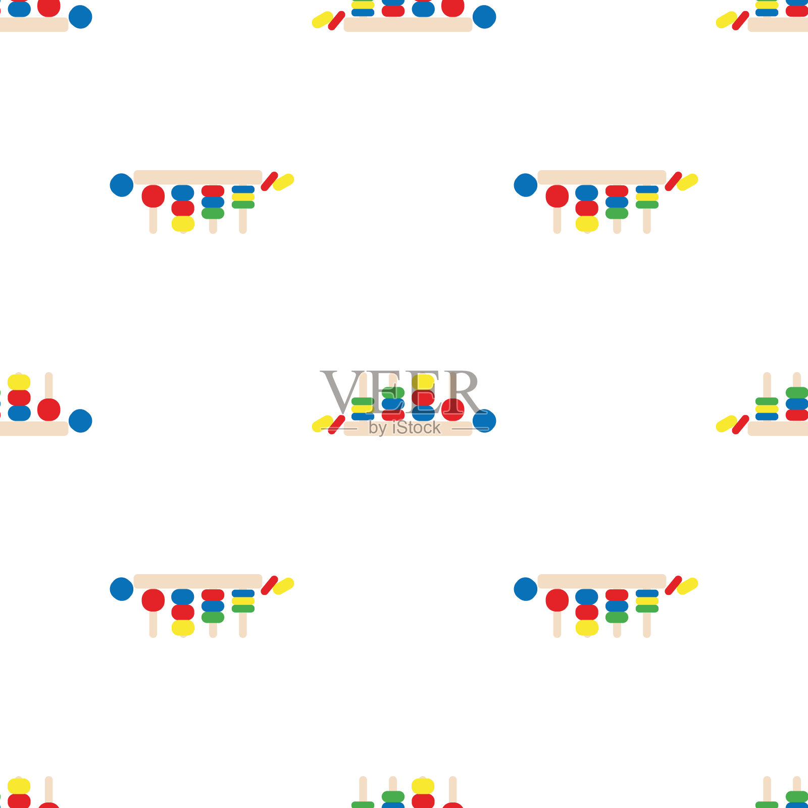 木制玩具儿童游戏。婴儿无缝模式与蒙台梭利主题。学龄前儿童教育逻辑玩具。蒙特梭利幼儿发展系统。插画图片素材