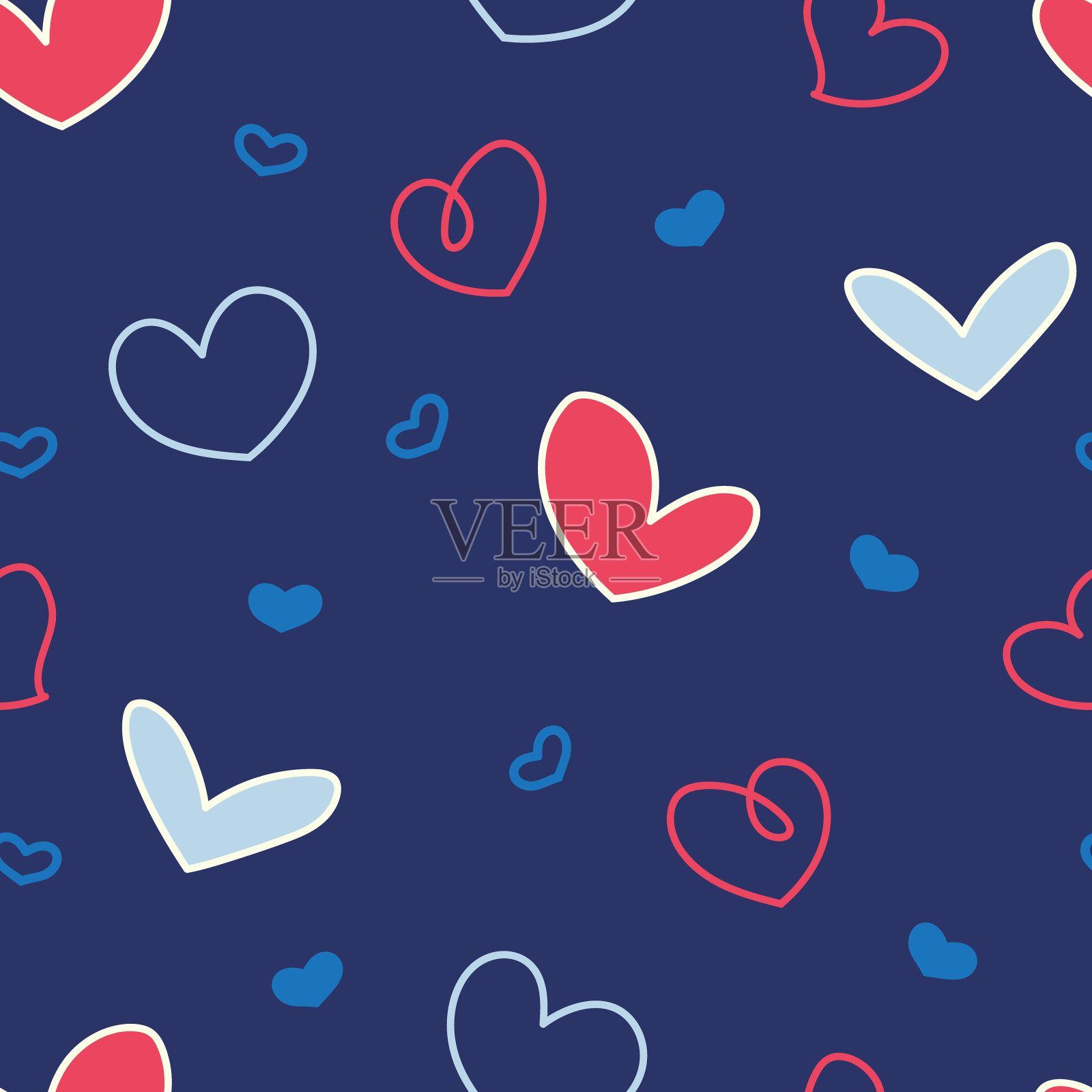 手绘心形无缝图案插画图片素材