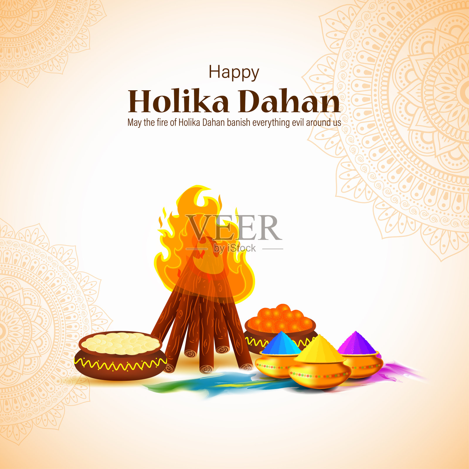 矢量插图的印度节日Holika Dahan愿望插画图片素材
