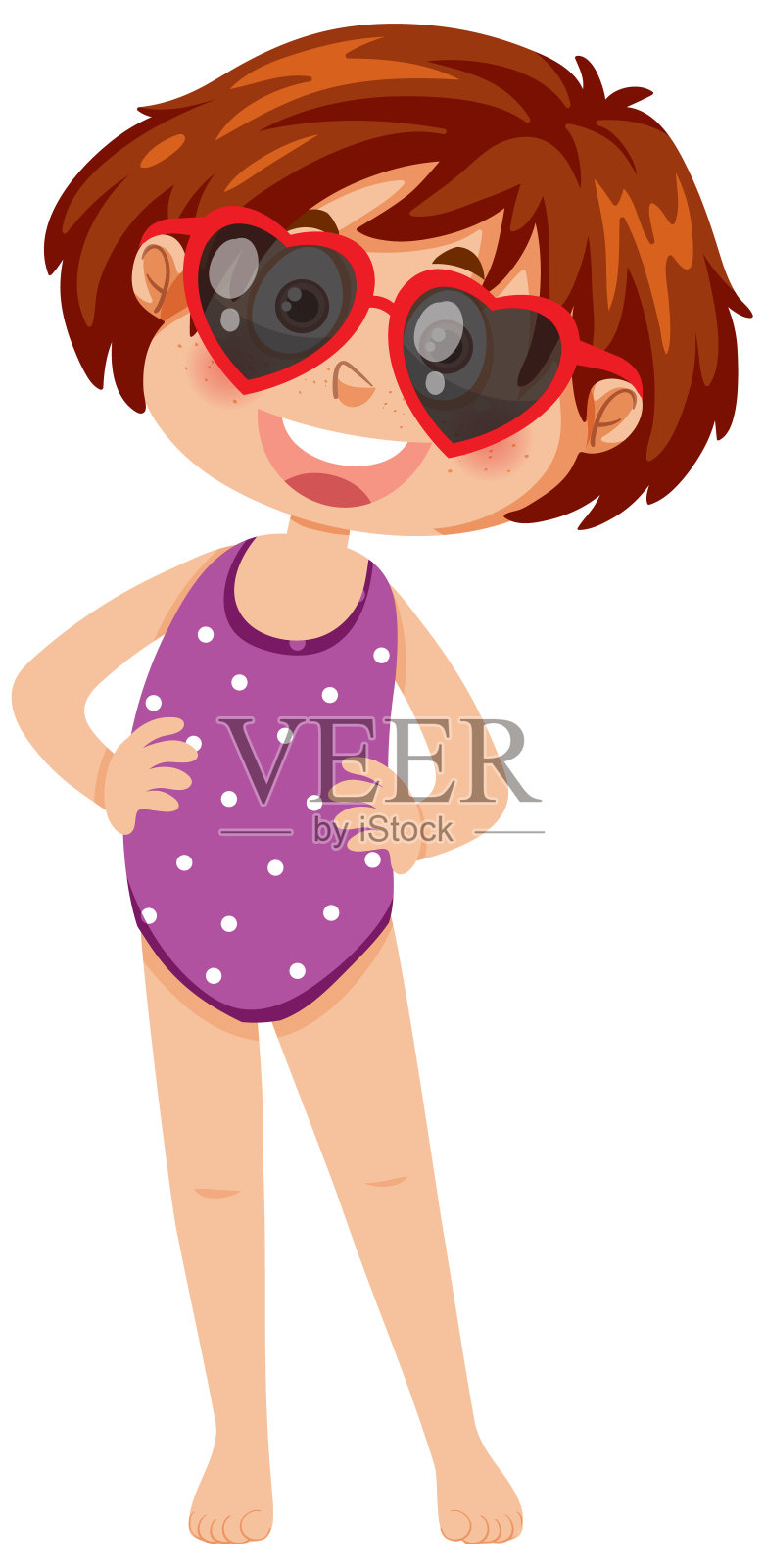 可爱的女孩穿着泳衣插画图片素材
