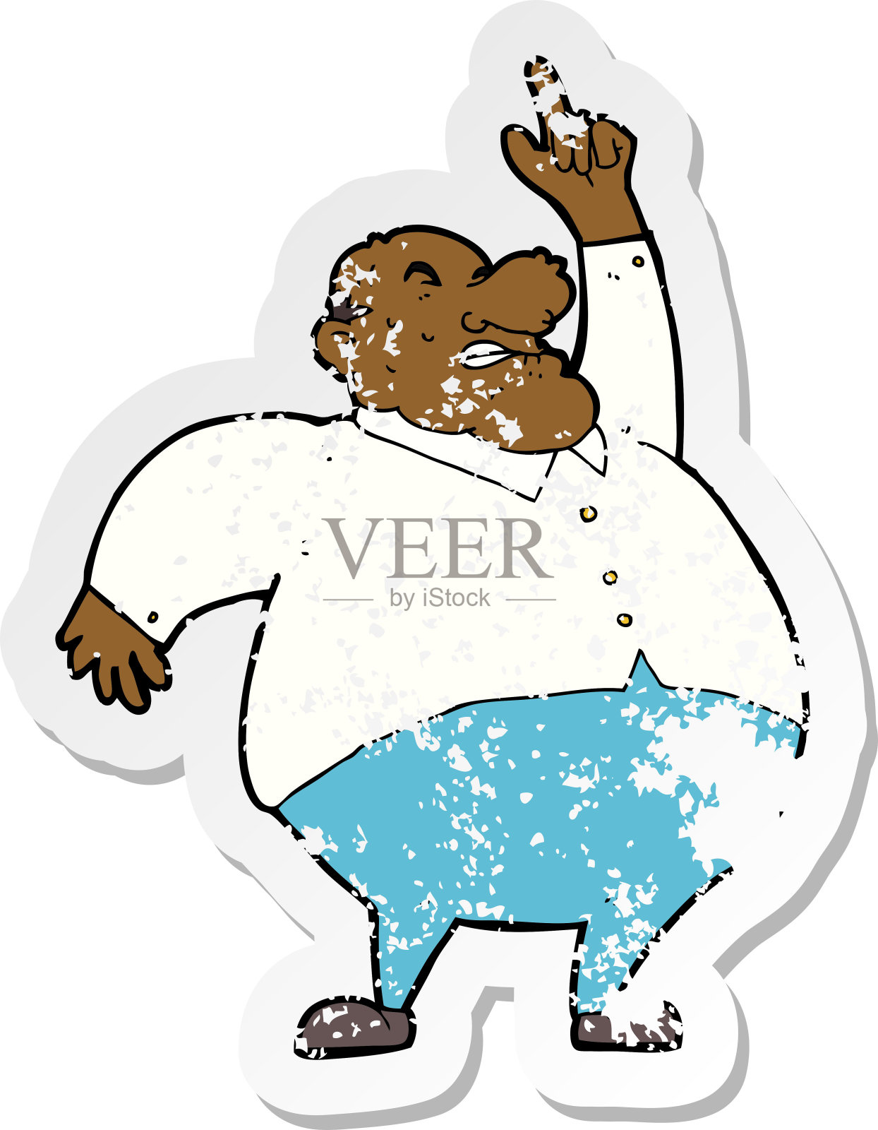 一个卡通大胖老板的复古心疼贴纸插画图片素材