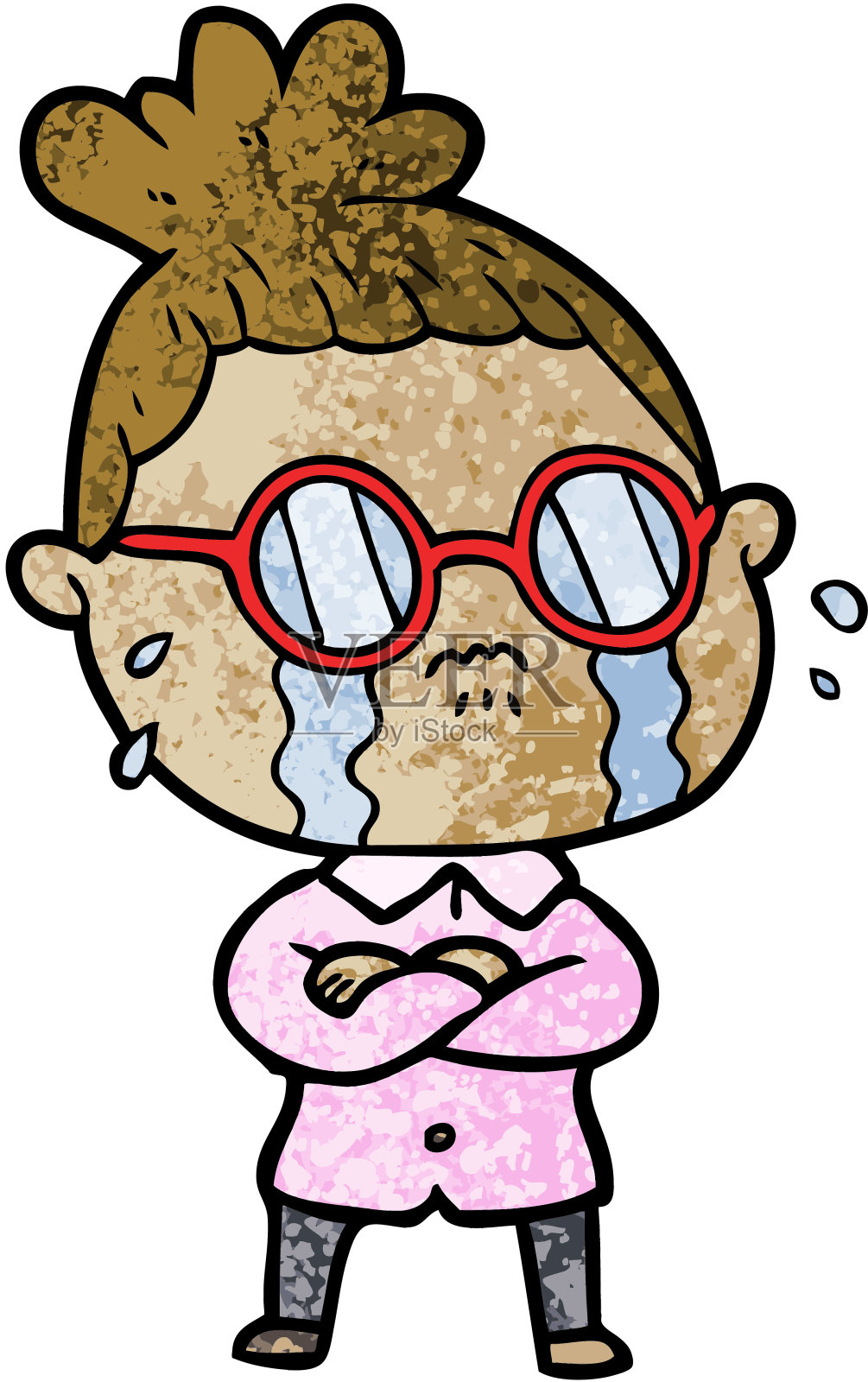 戴眼镜的卡通哭泣女人插画图片素材