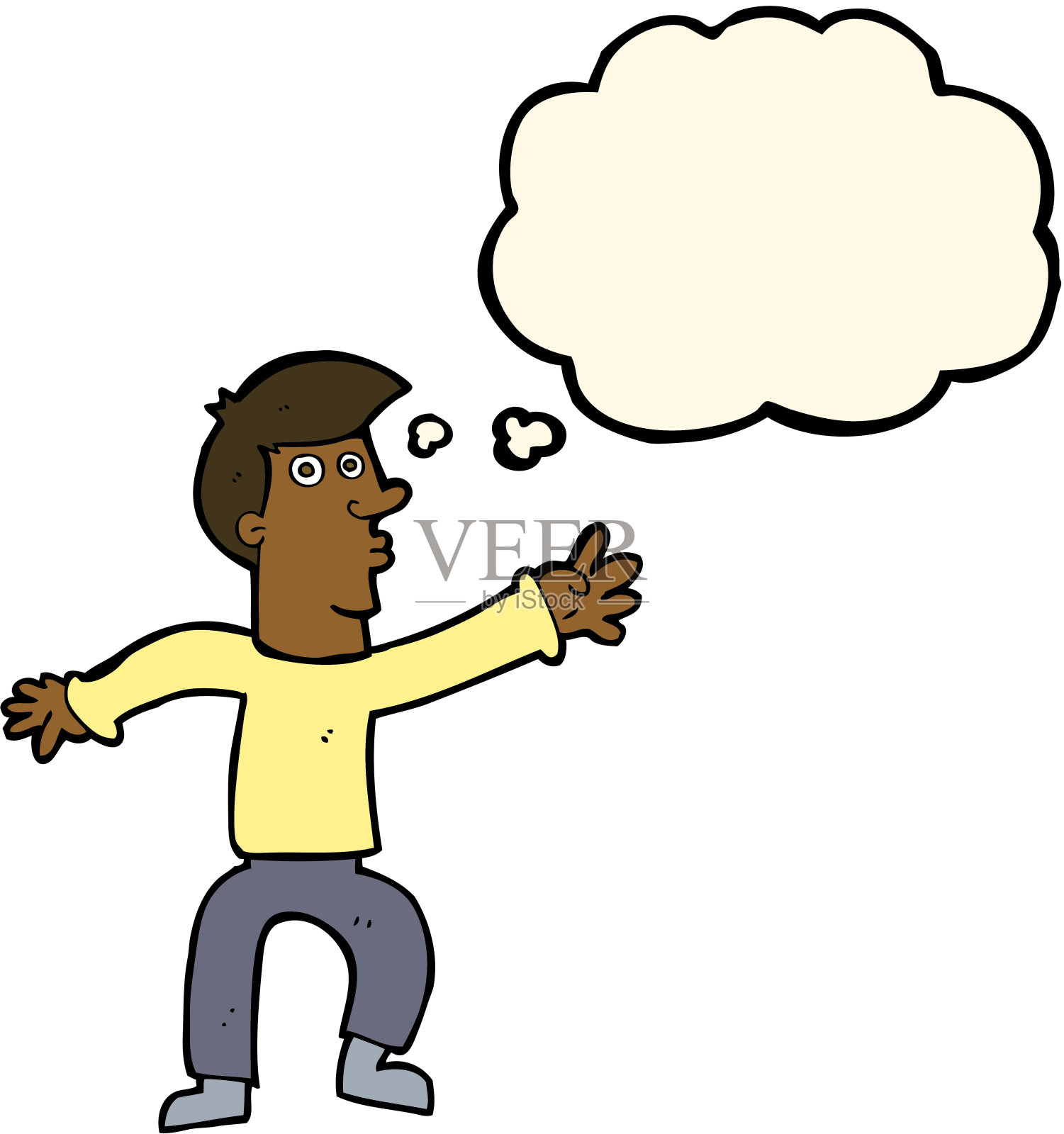 卡通人物与思考泡泡插画图片素材