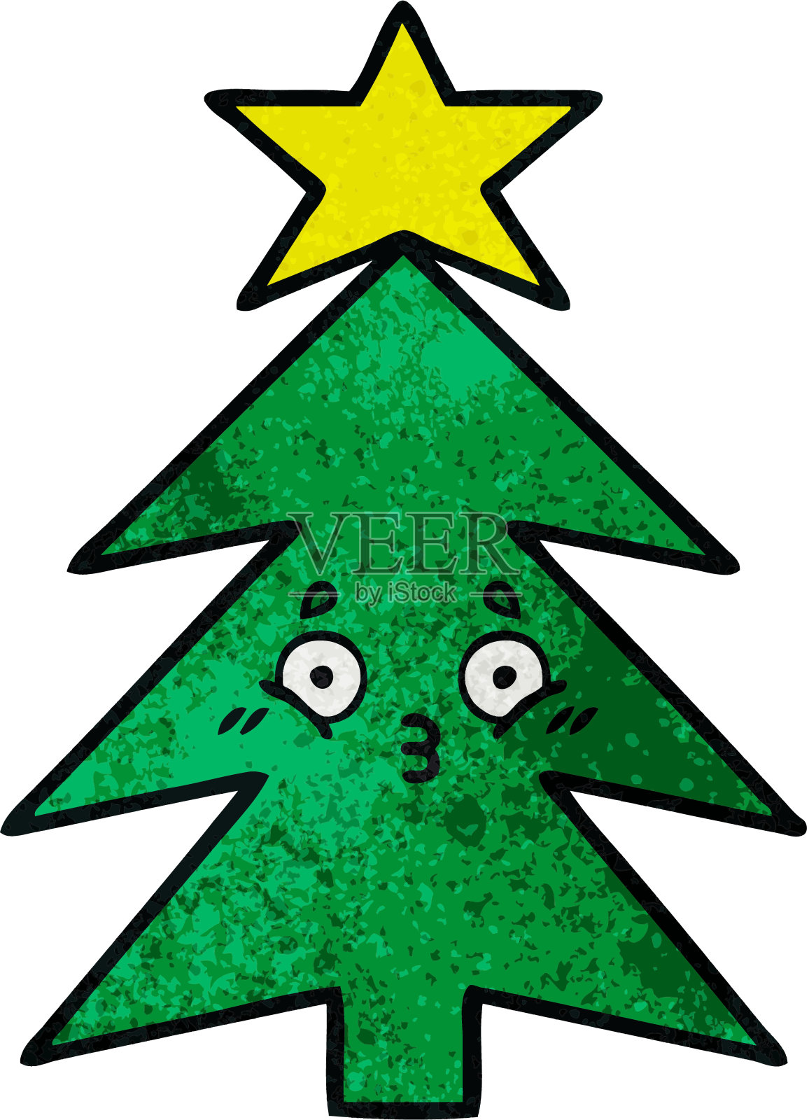 复古的垃圾质感卡通圣诞树插画图片素材