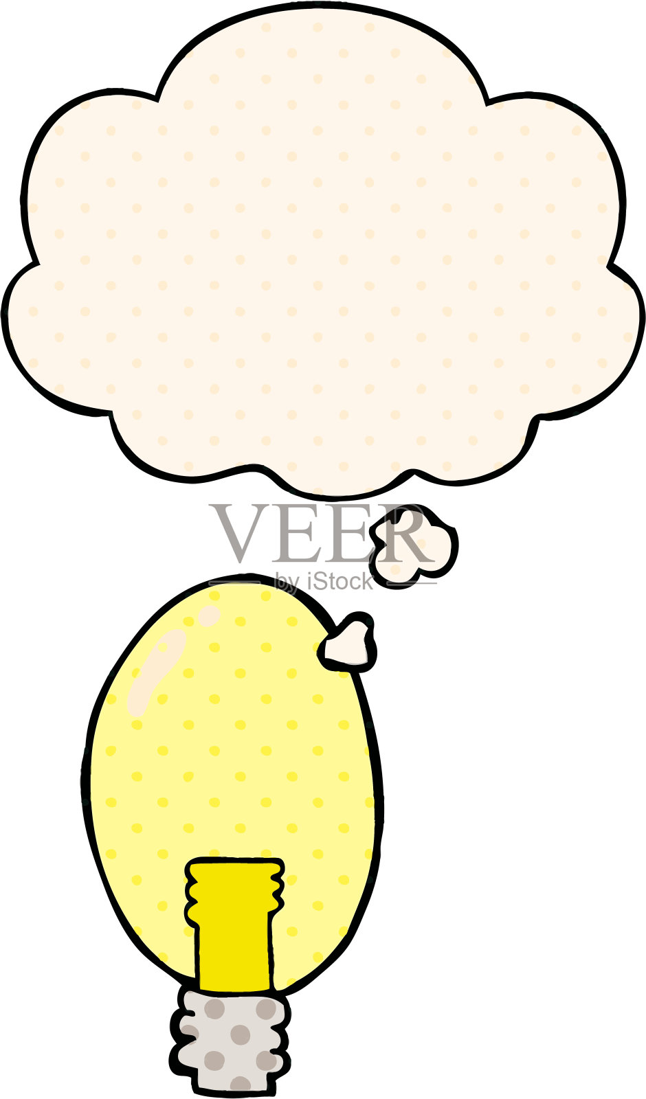 漫画风格的带有思想泡泡的卡通电灯插画图片素材