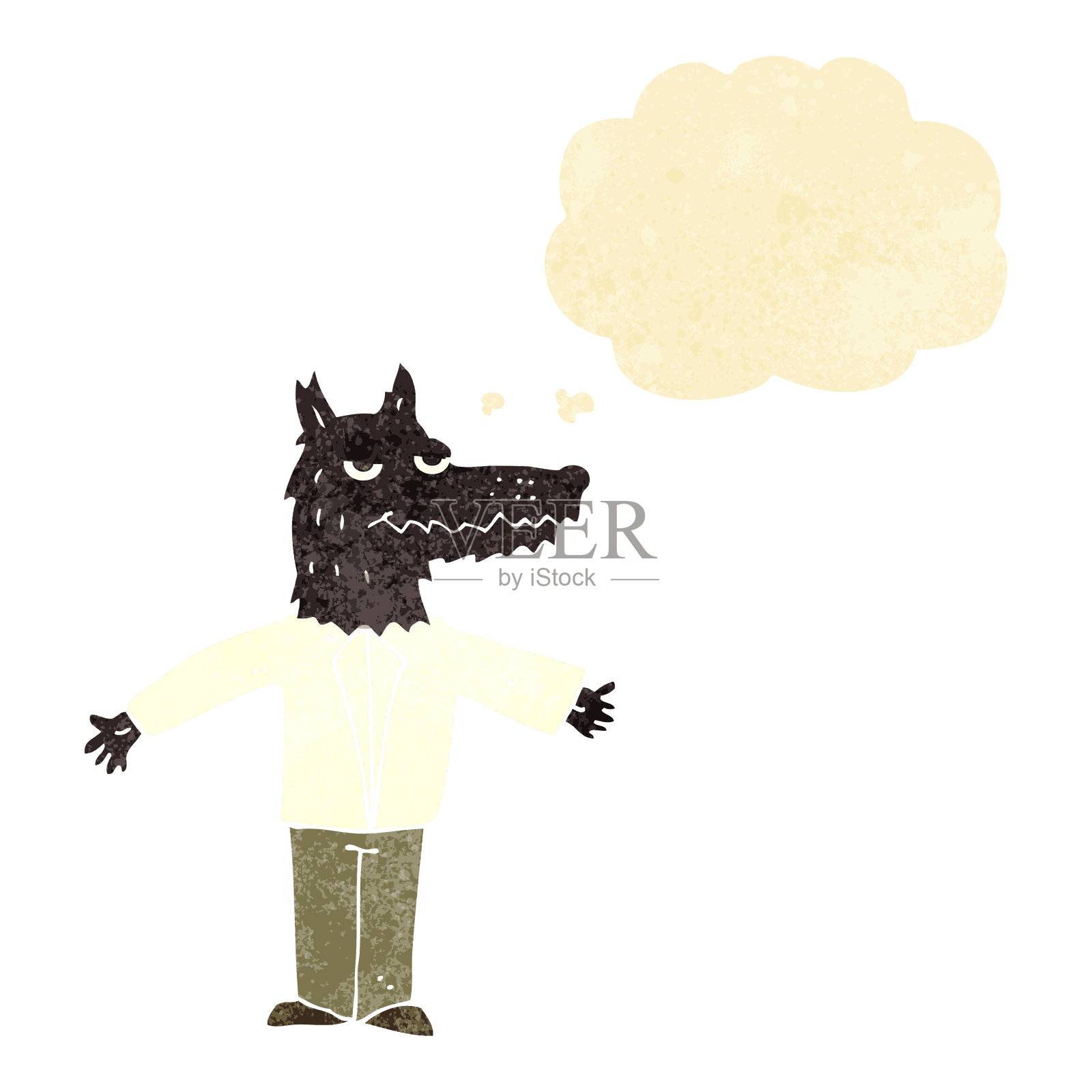 卡通狼与思想泡泡插画图片素材